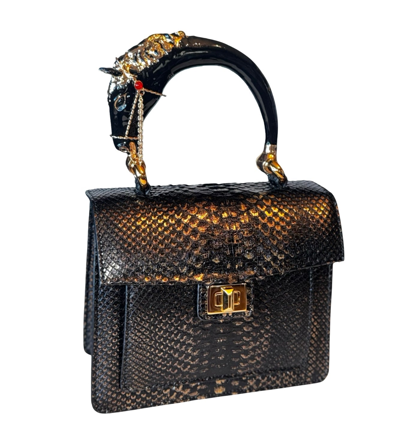Noir d’Or Horse Handle Handbag
Authentic Black and Gold Python