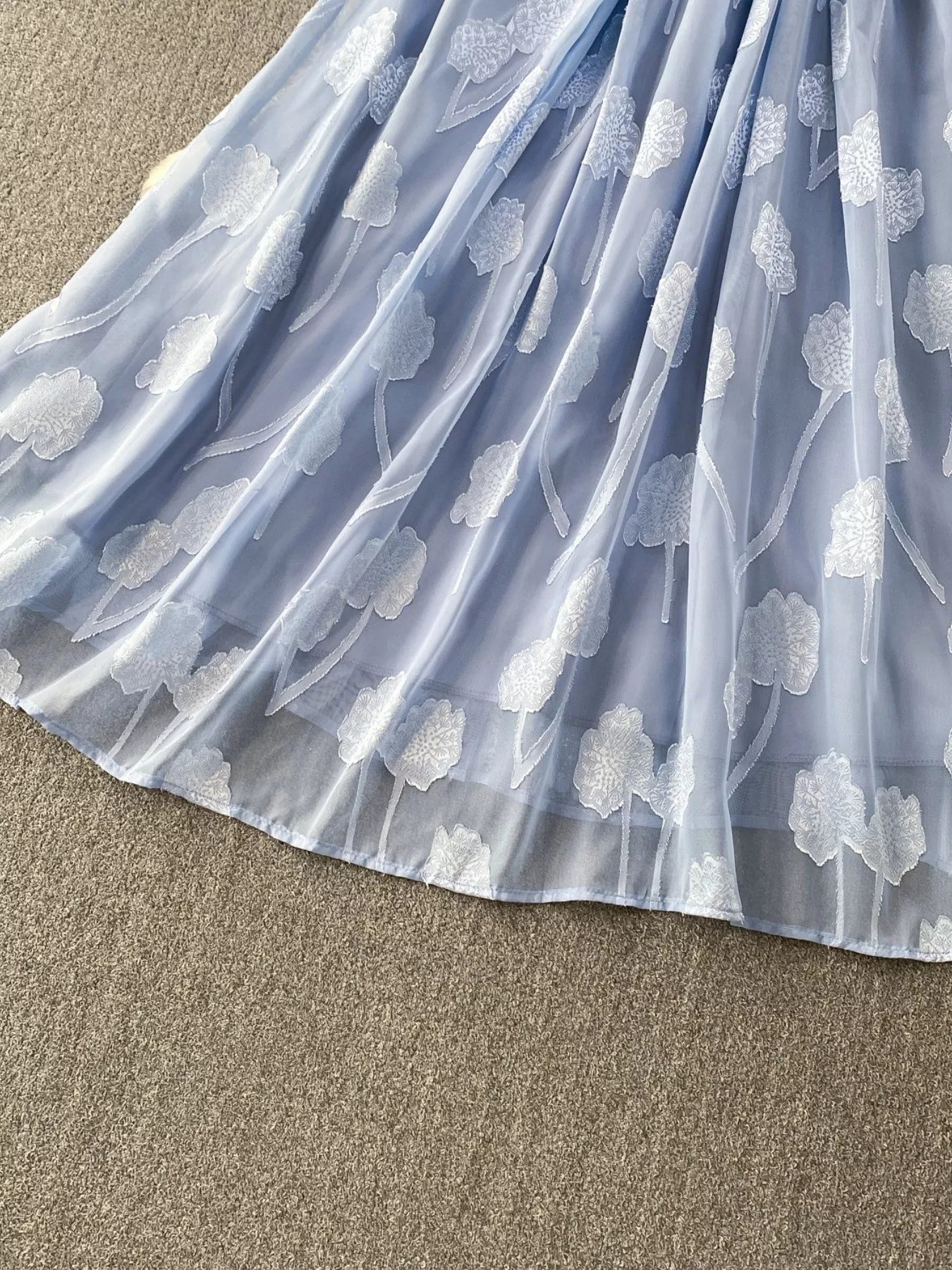 Button Front Puff Sleeve Chiffon Dress