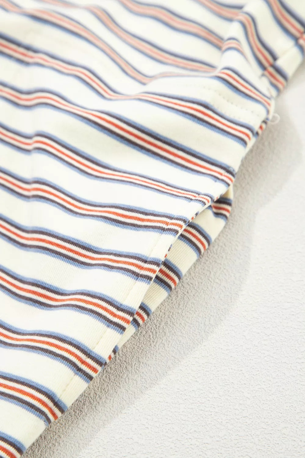 Stripe Drop Shoulder Cuffed Sleeve Loose Tunic T Shirt Mini Dress
