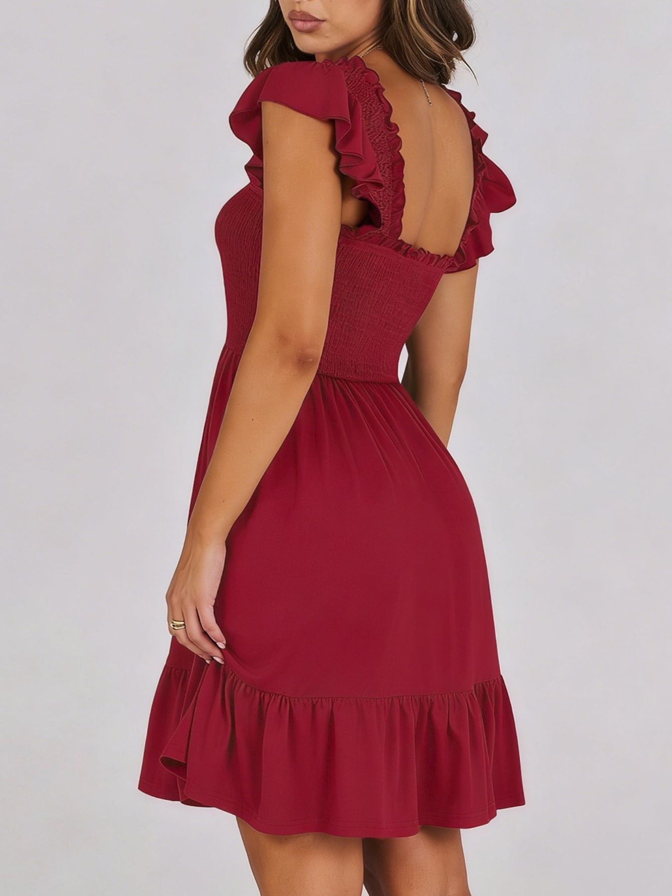 Smocked Ruffle Hem Mini Dress