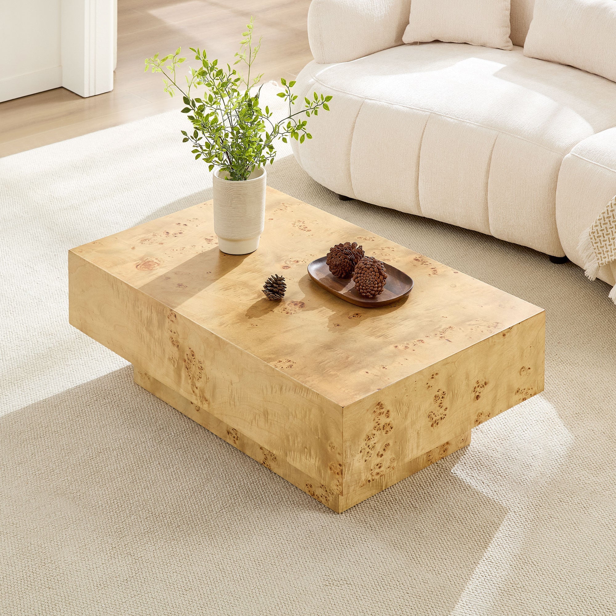 43.31 Inch Burl Wood Veneer Coffee Table