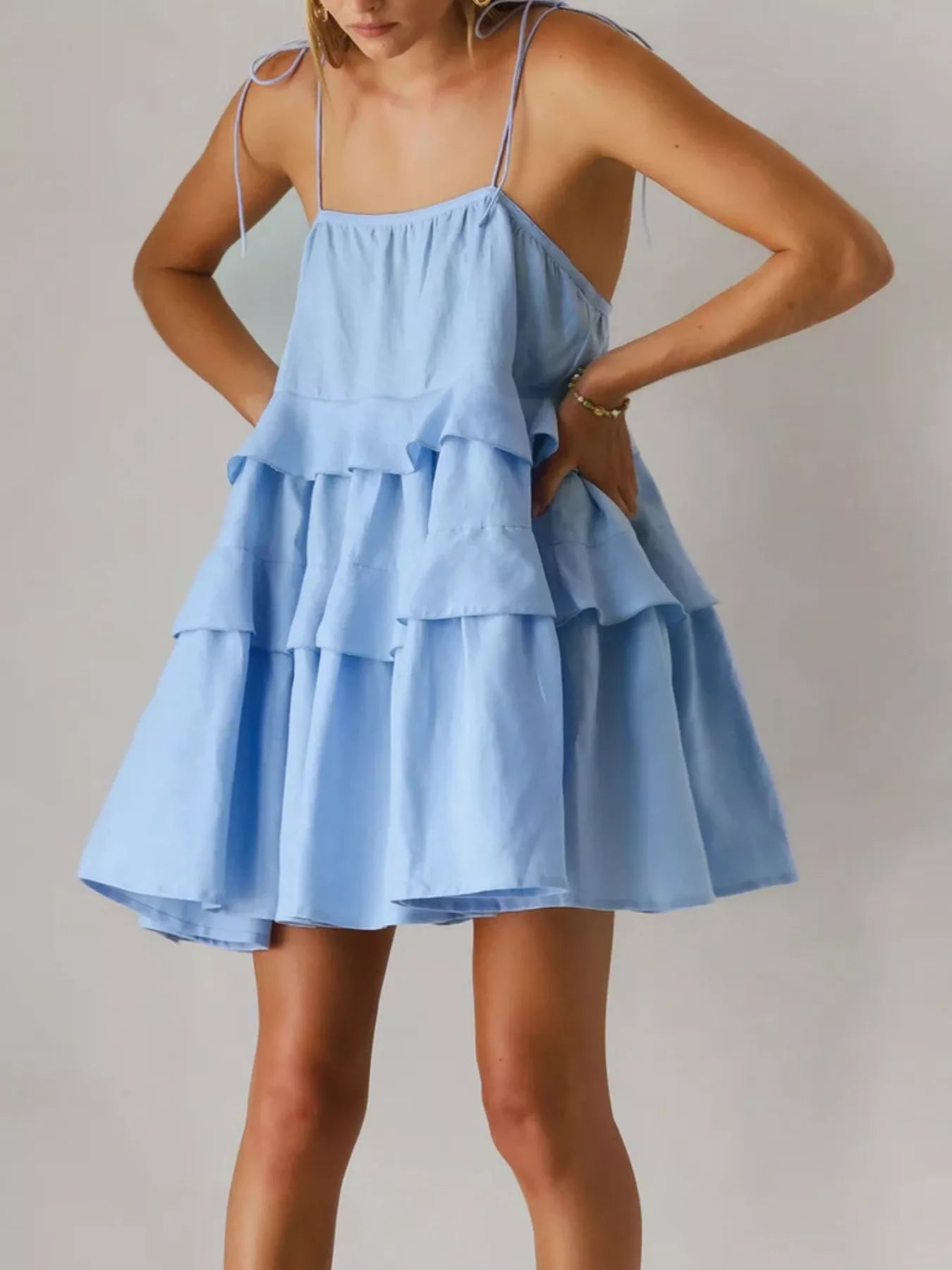 Ruffled Tie Shoulder Mini Dress