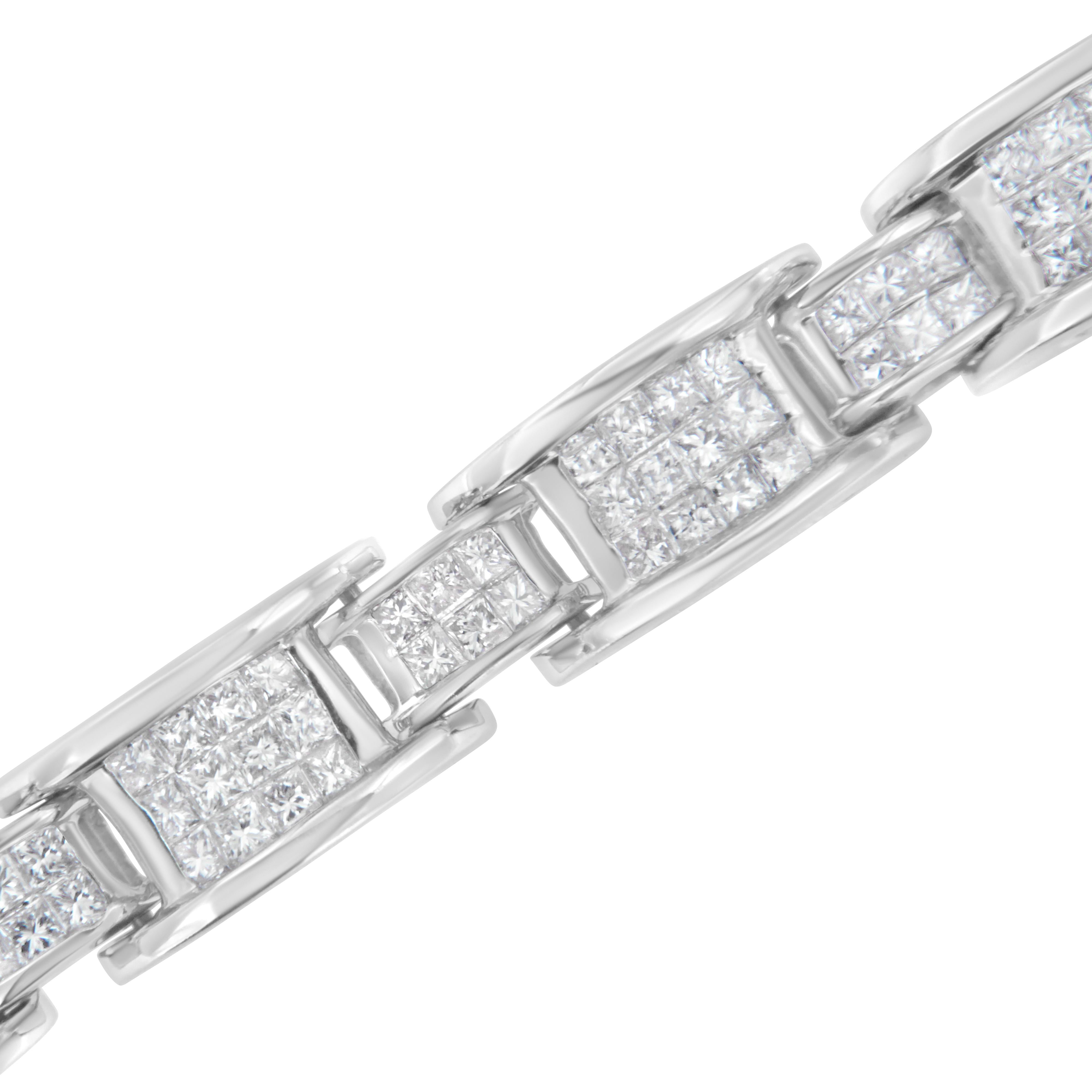 14K White Gold 5.0 Cttw Princess Cut Diamond Invisible Set Alternating Size D Shaped Links Tennis Bracelet (H-I Color, SI2-I1 Clarity) - 7â€