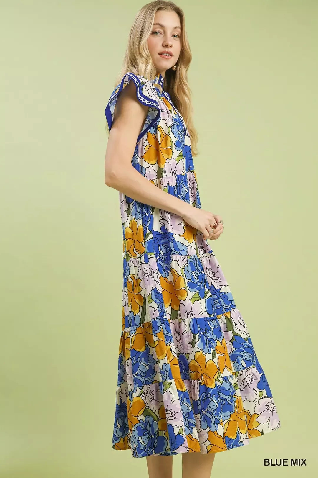 Umgee Mix Bold Floral Tiered Midi Dress