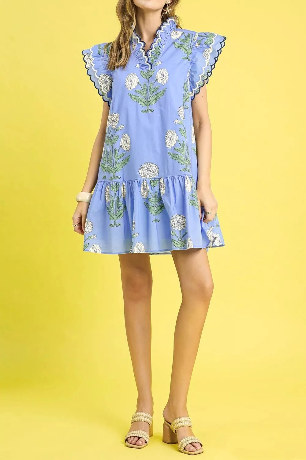 Floral Print Ruffle Sleeve Dress
