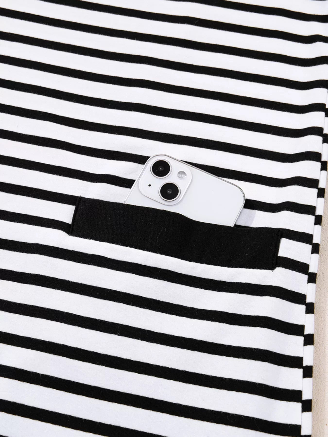 Stripe Buttoned Front Collared Long Sleeve T Shirt Dress with Pockets