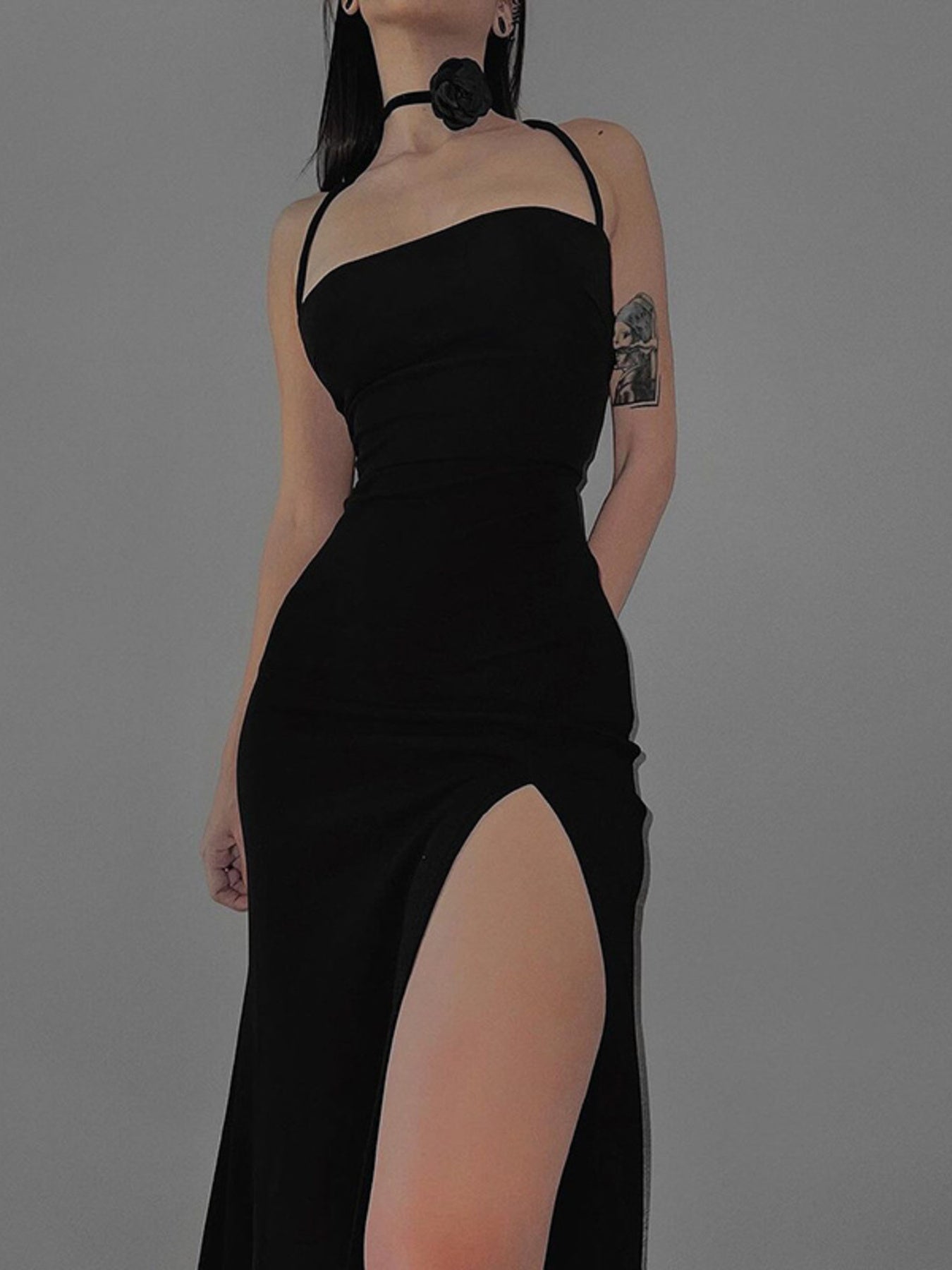Tied High-Slit Bodycon Dress