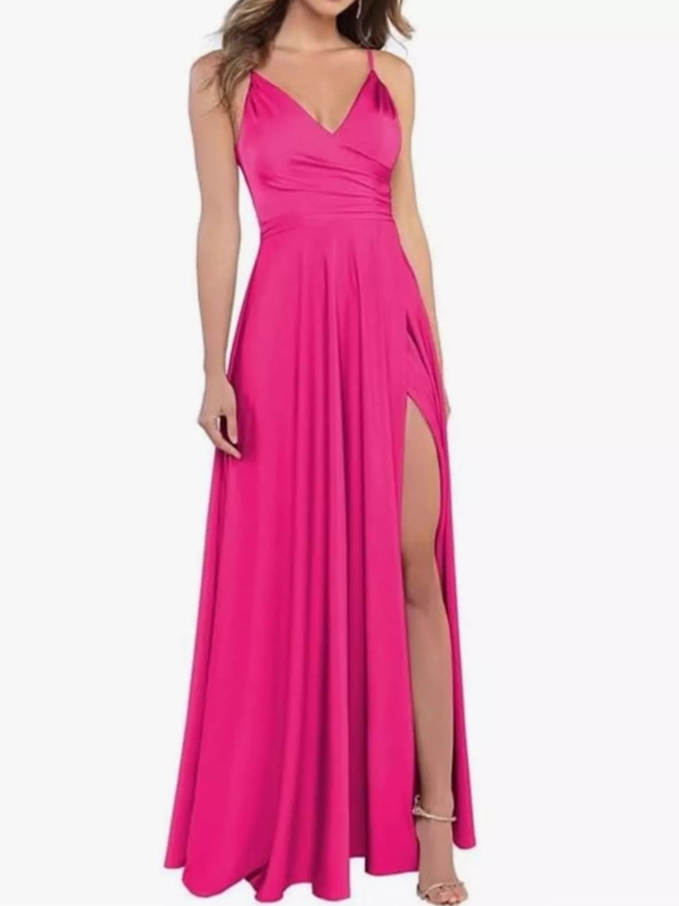 Ruched Slit Maxi Cami Dress