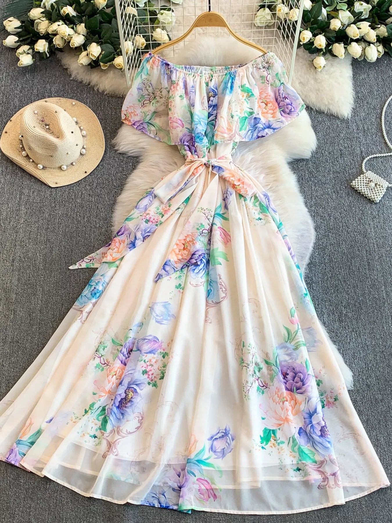 Floral Off-Shoulder A-Line Dress