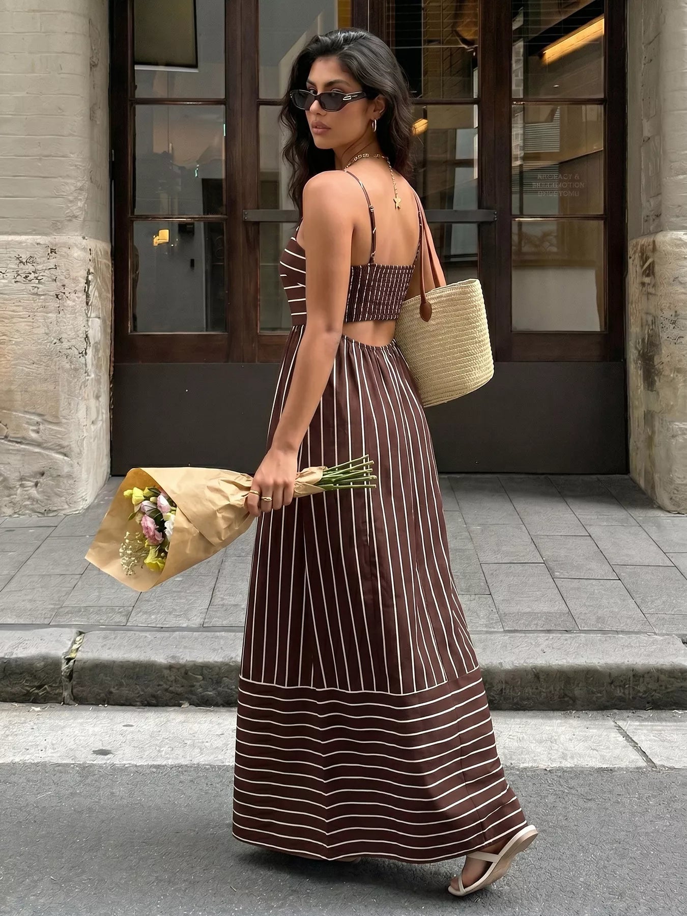 Striped Print Spaghetti Strap Maxi Dress