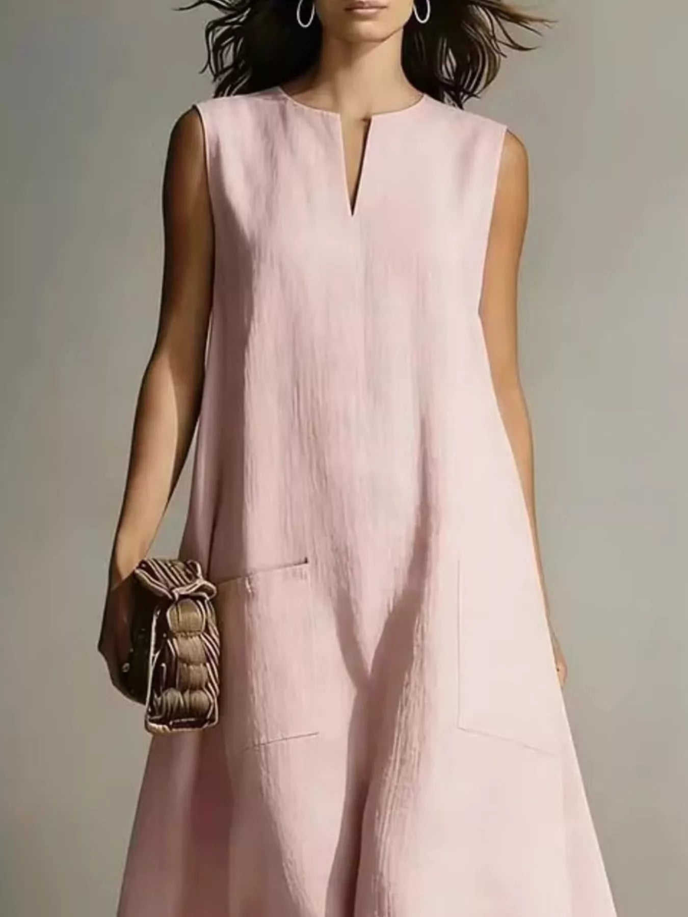 Full Size Notched Sleeveless Maxi Dress Plus Size