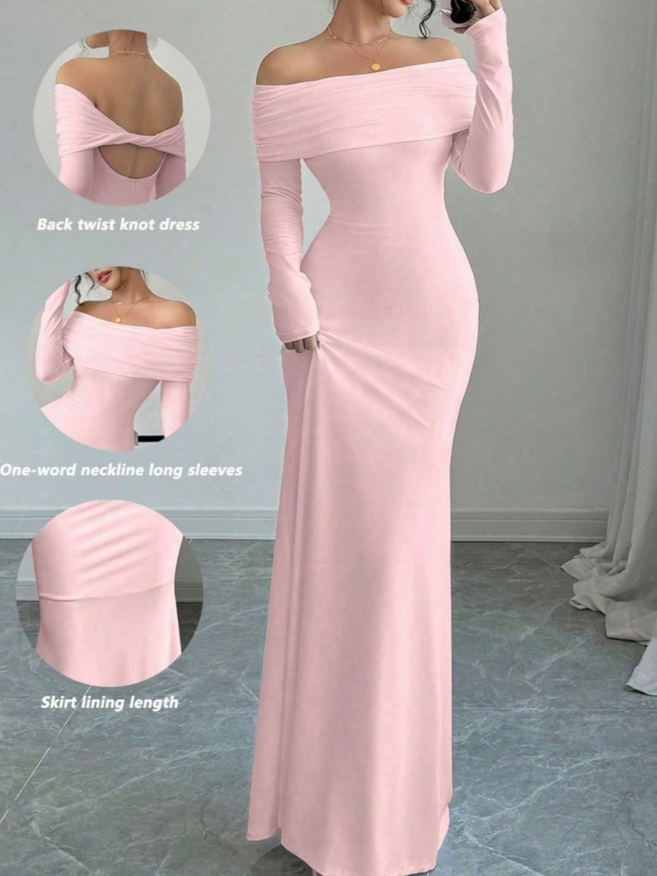 Off-Shoulder Long Sleeve Maxi Dress