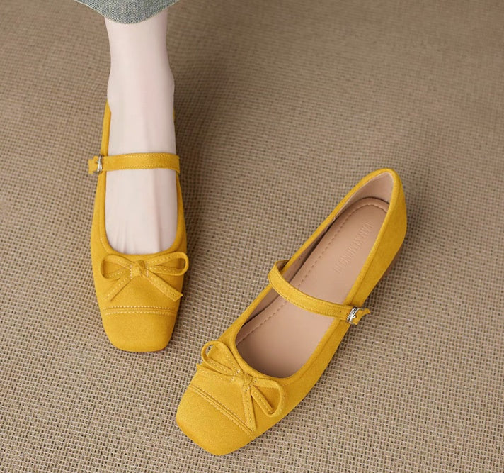 Soft Leather French Style Square Toe Mary Janes, Women 2026 Spring Bow Single Shoes With Single Strap, Daily Commute Flats