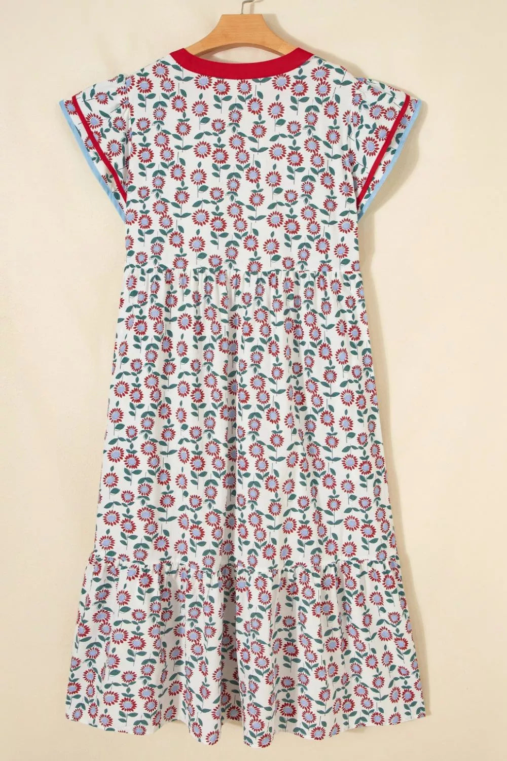 Floral Print Ruffle Sleeve Tiered Midi Dress