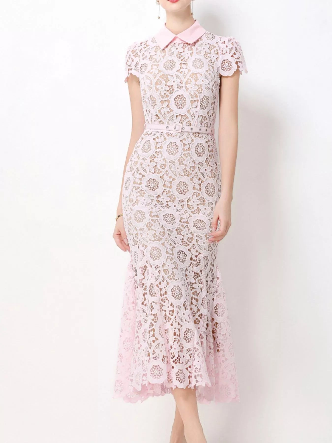 Lace Short Sleeve Midi Dress