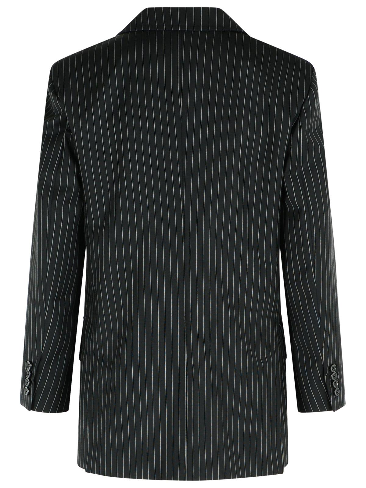Max Mara 'Mattia' Black White Pinstriped Virgin Wool Blazer Women