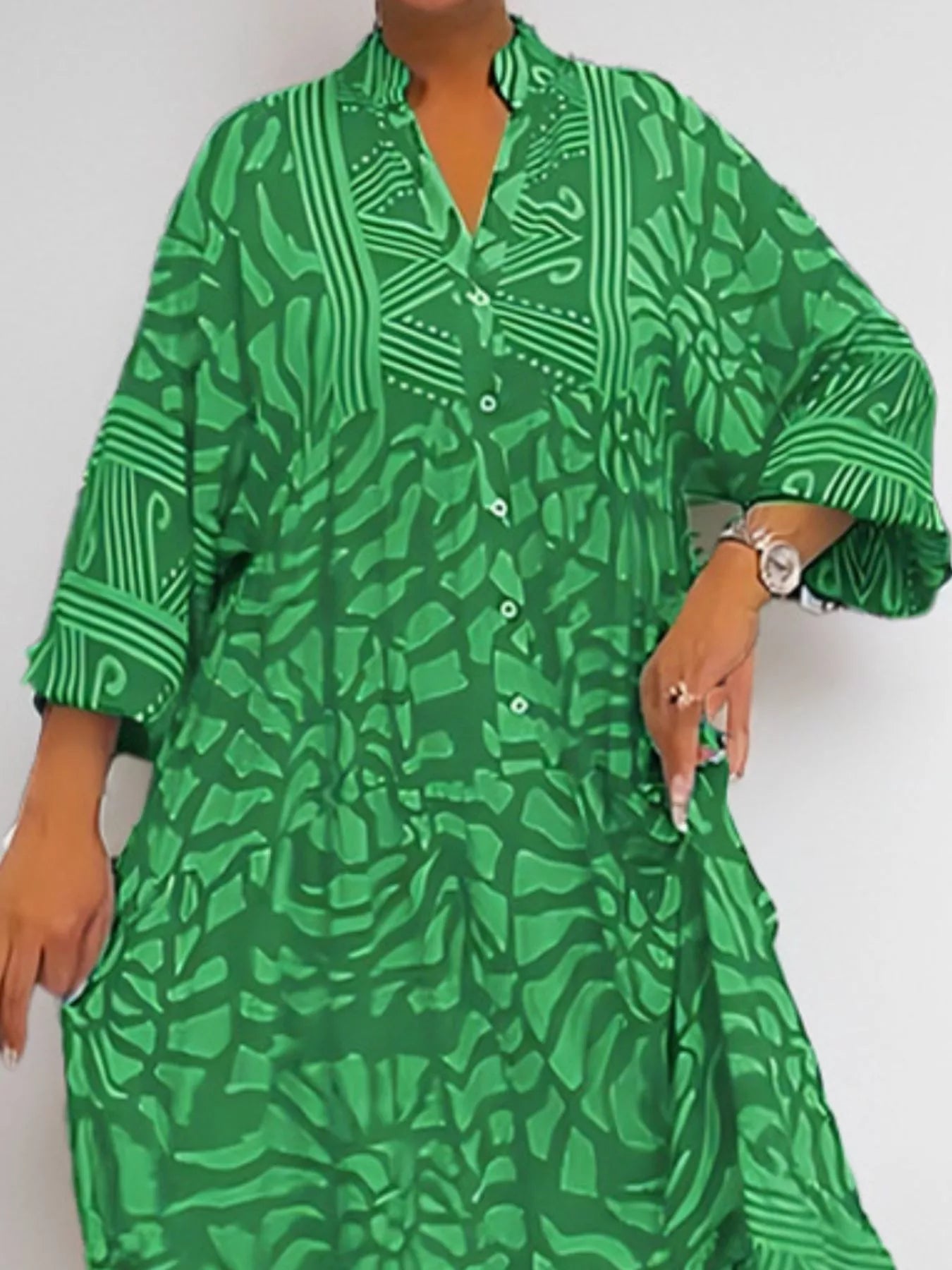 Printed Button Front Midi Dress