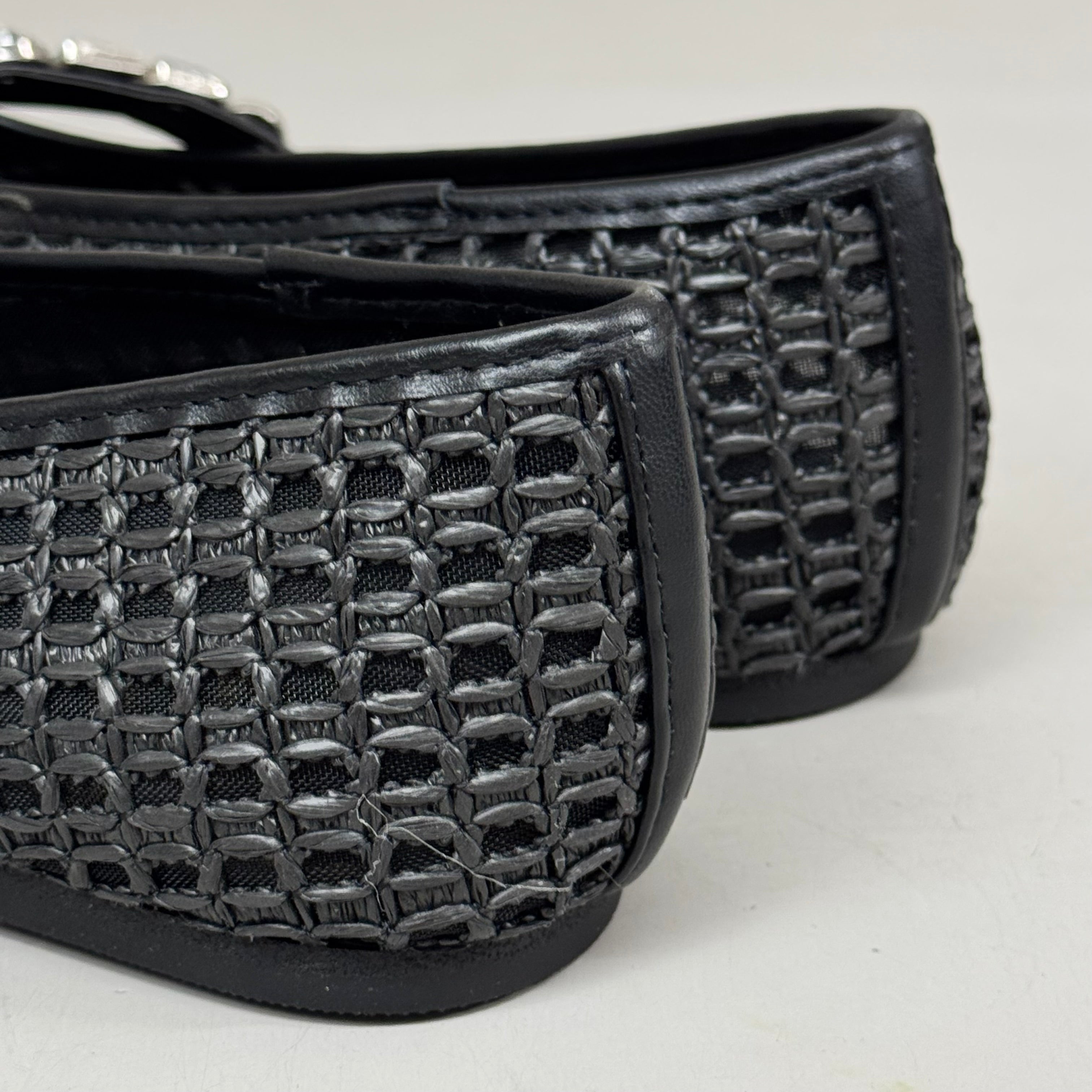 KENNETH COLE New York Zeta Raffia Jewel Jane Flat Women's Sz 9 Black KL25ZMJ01