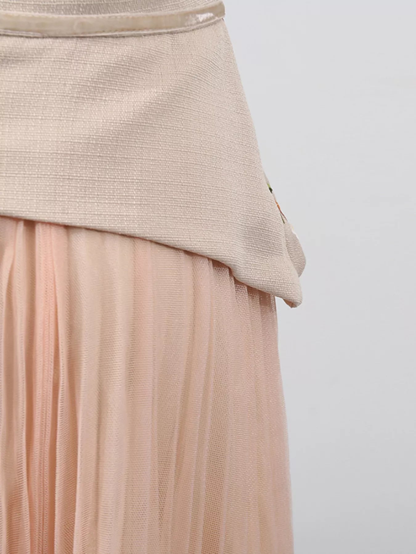 Embroidered Tulle Pleated Midi Dress