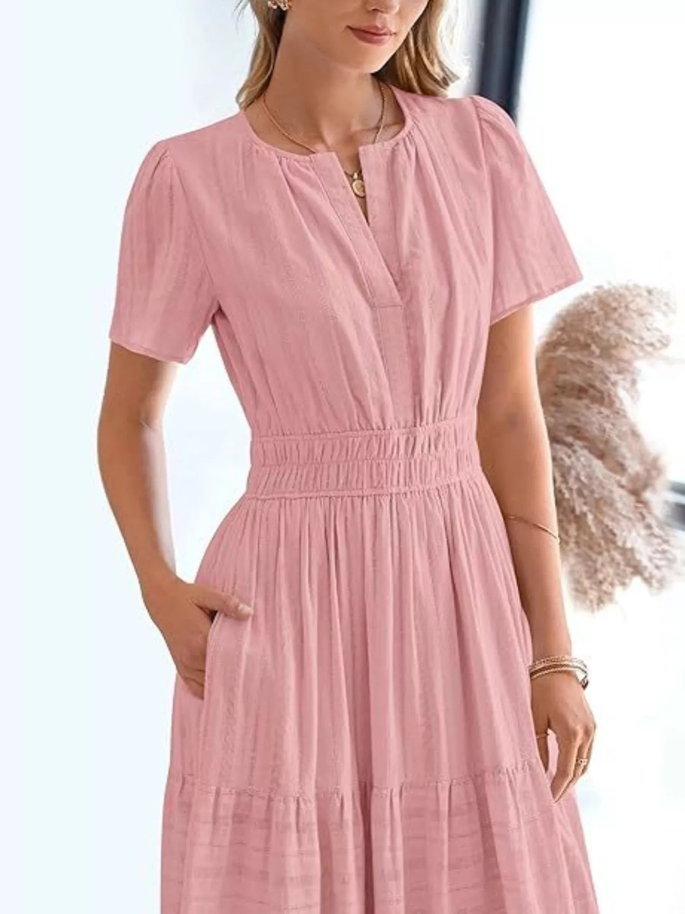 Full Size Short Sleeve Tiered Midi Dress Plus Size