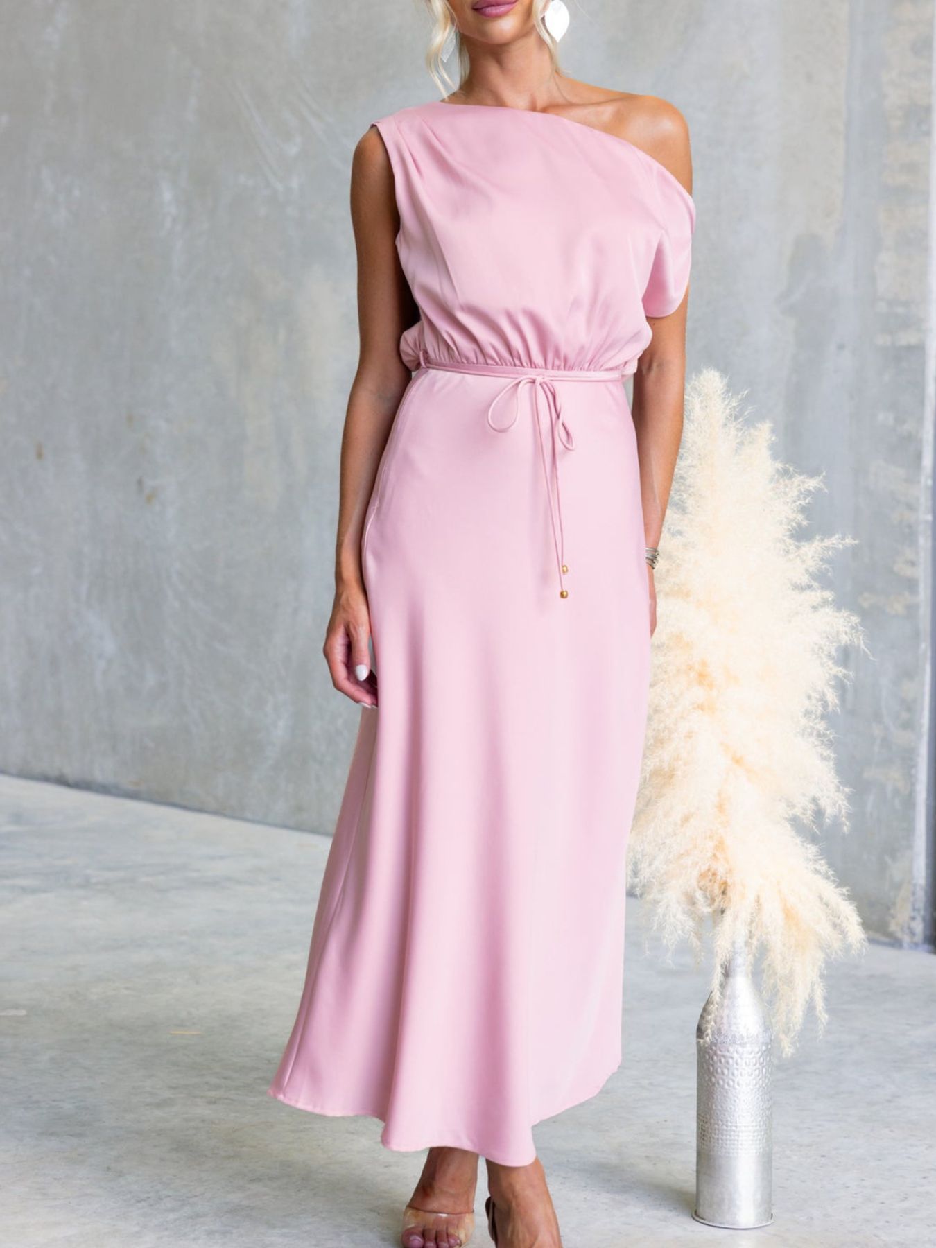 One-Shoulder Tied Midi Dress