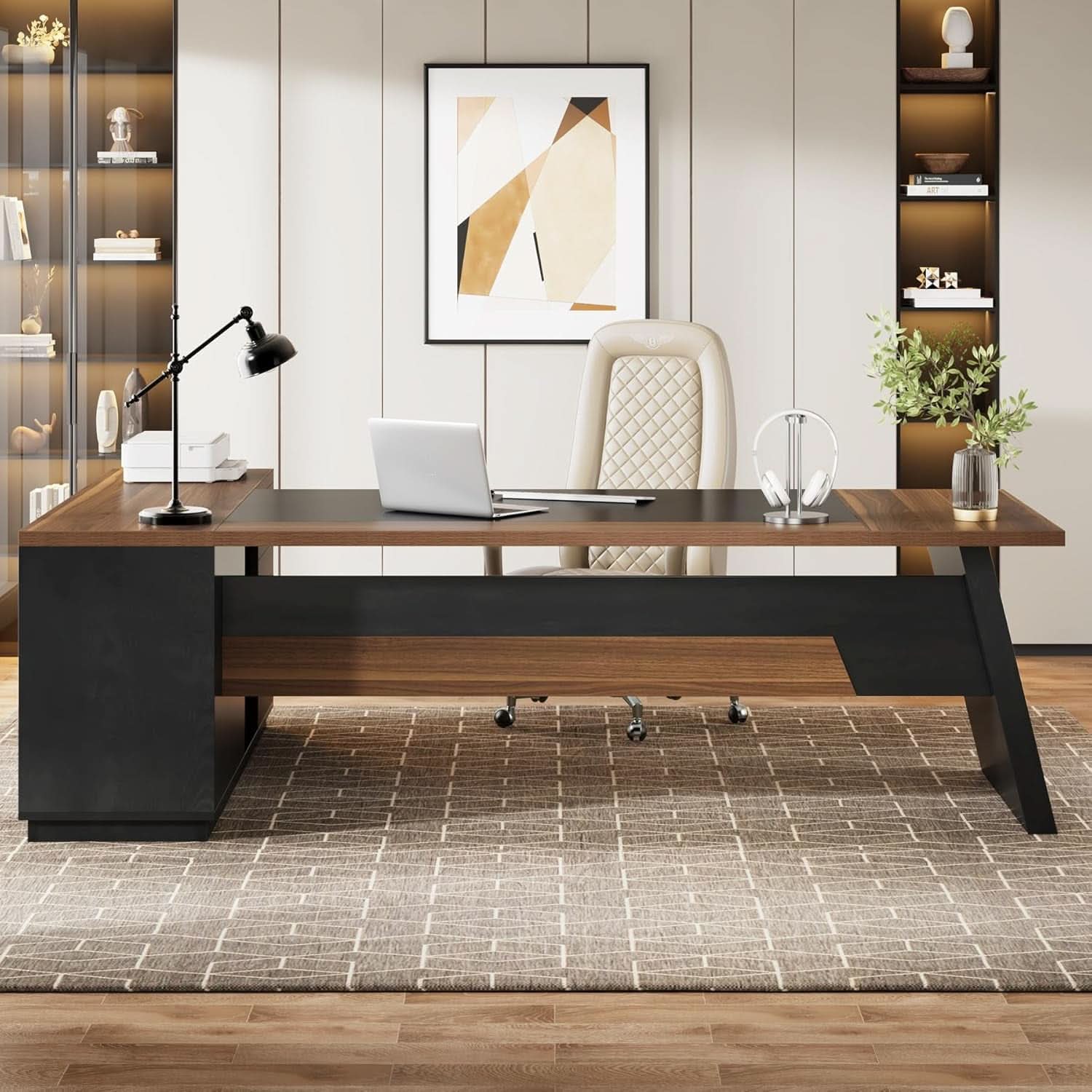 78 Inch Executive Desk Featuring Ample Storage Cabinets - Overture Gifts