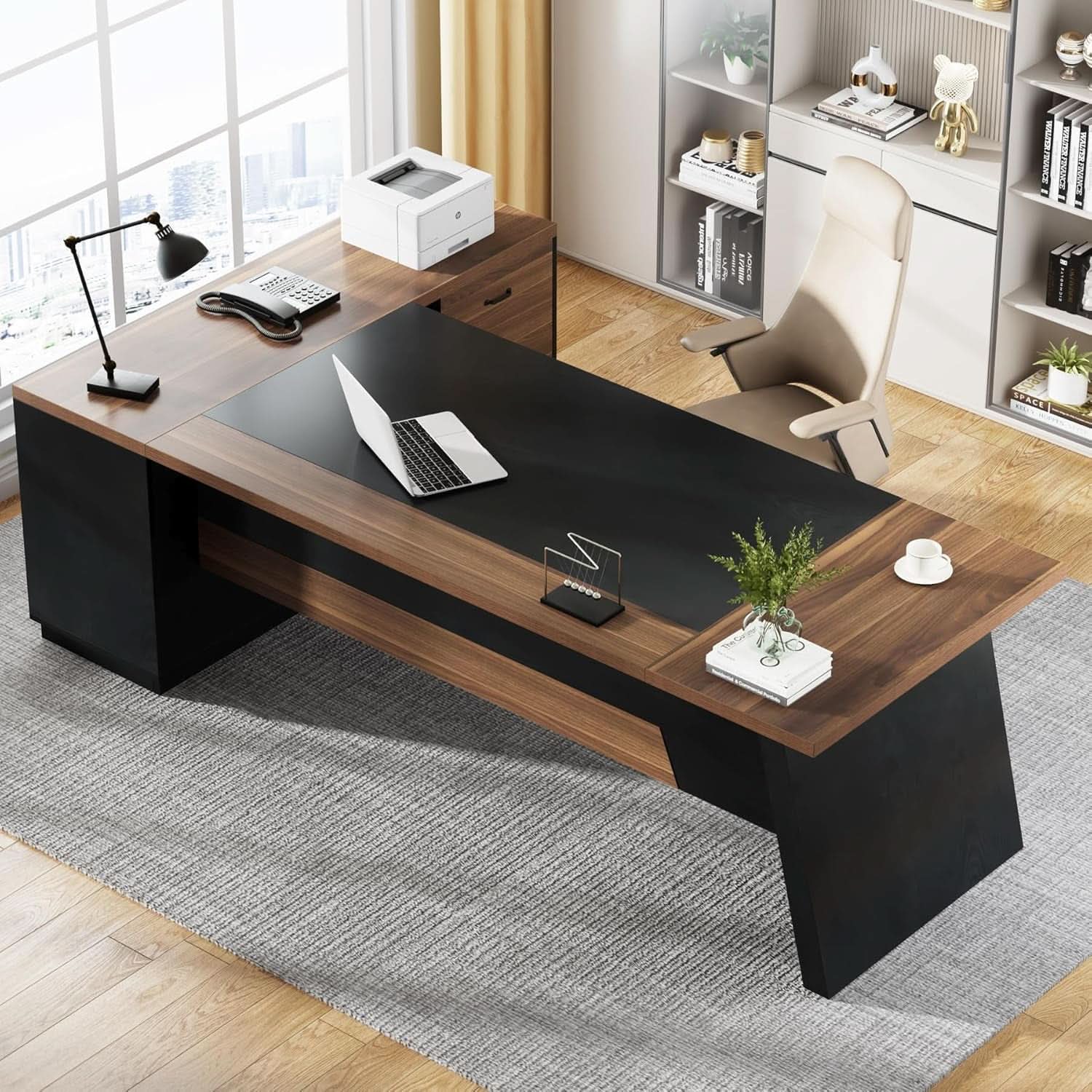 78 Inch Executive Desk Featuring Ample Storage Cabinets - Overture Gifts