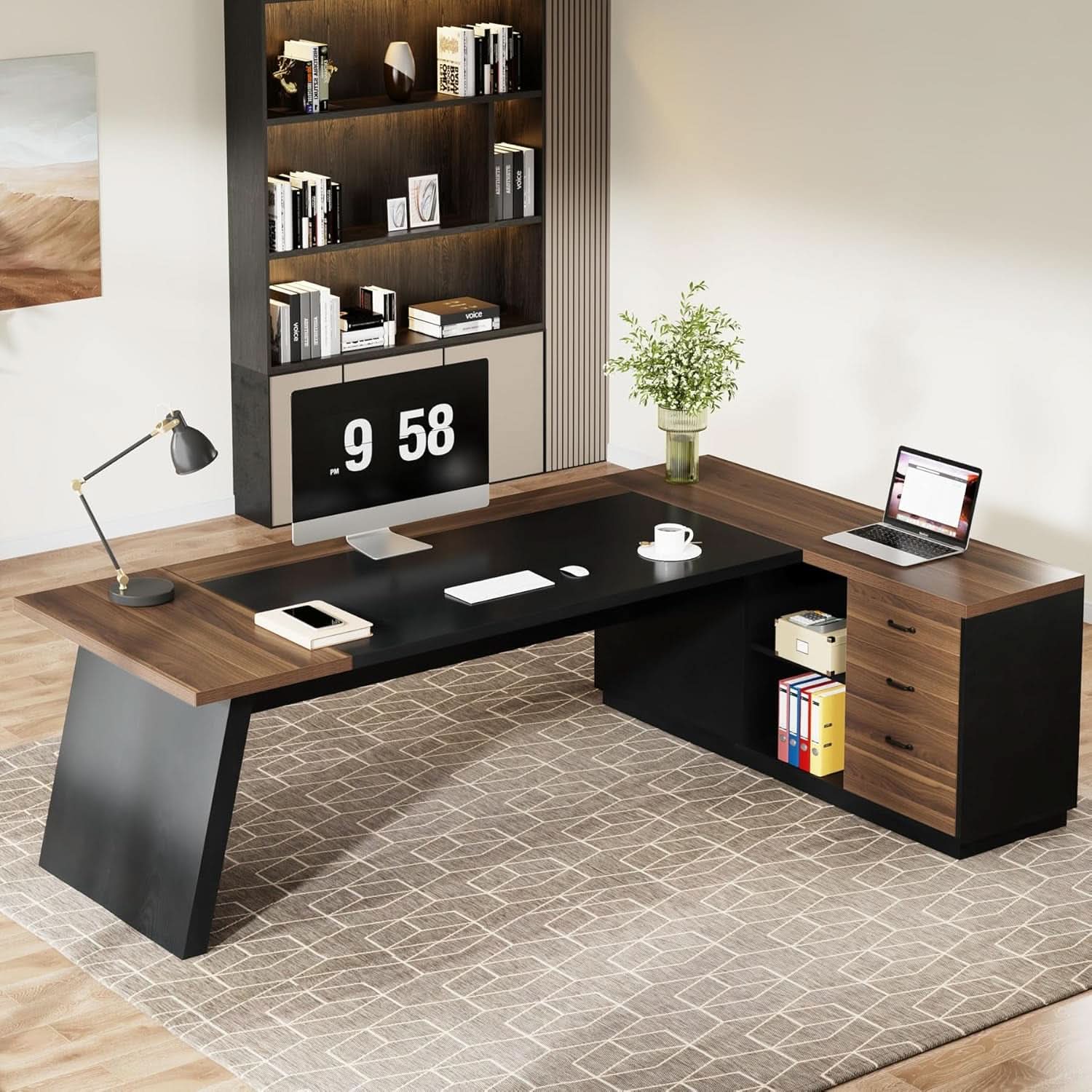 78 Inch Executive Desk Featuring Ample Storage Cabinets - Overture Gifts