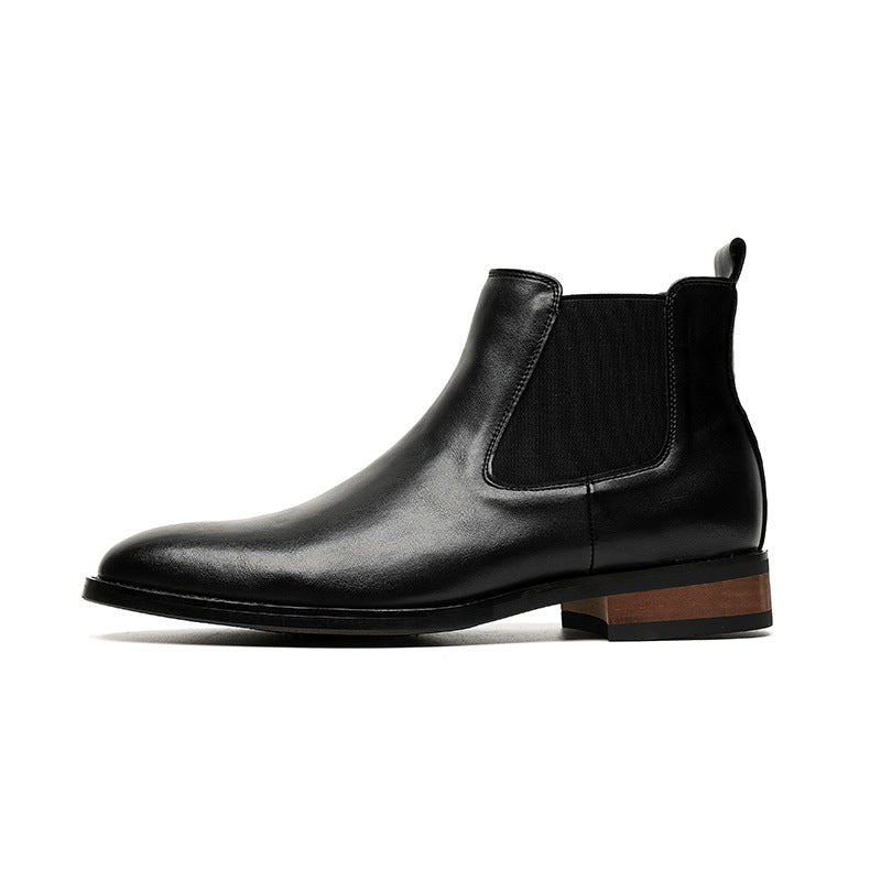 Mens Black High-top Pointed-toe Leather Boots
