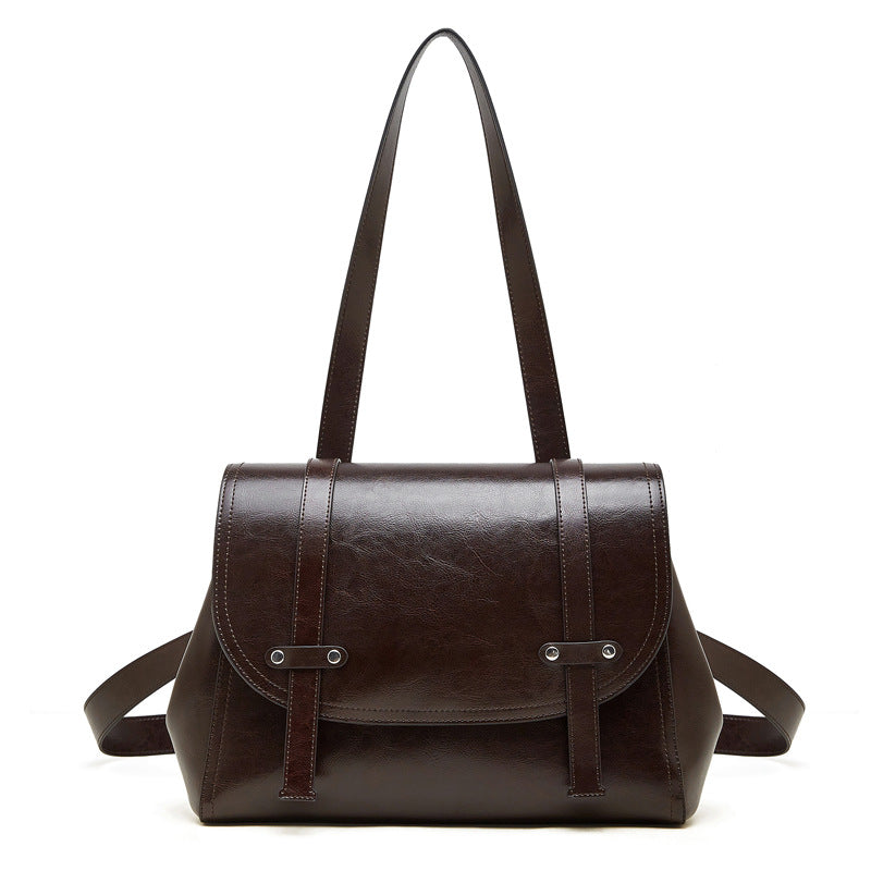 Large-capacity Womens Cowhide Leather Backpack With An Oil-wax Finish