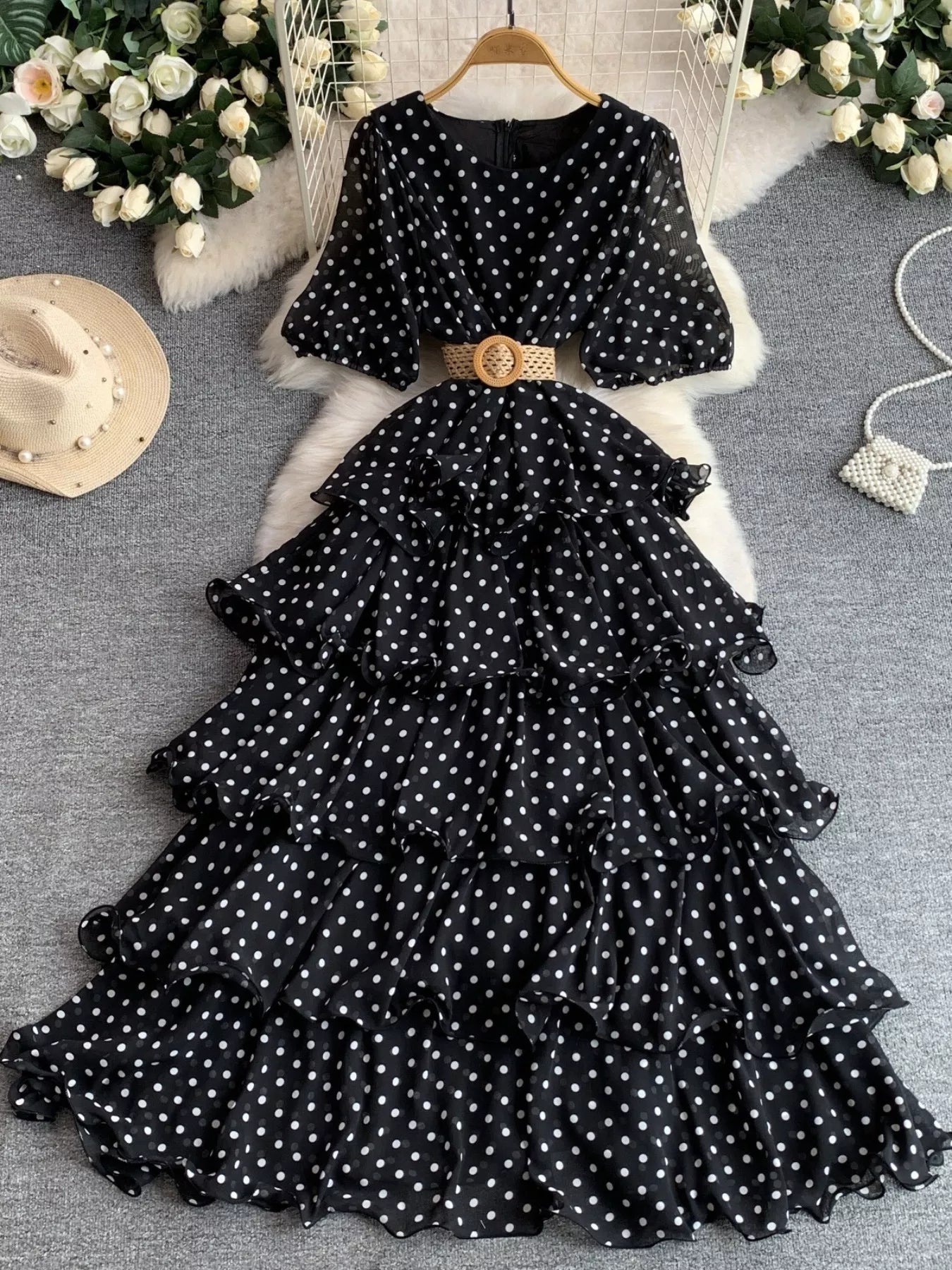 Polka Dot Ruffled Tiered Dress