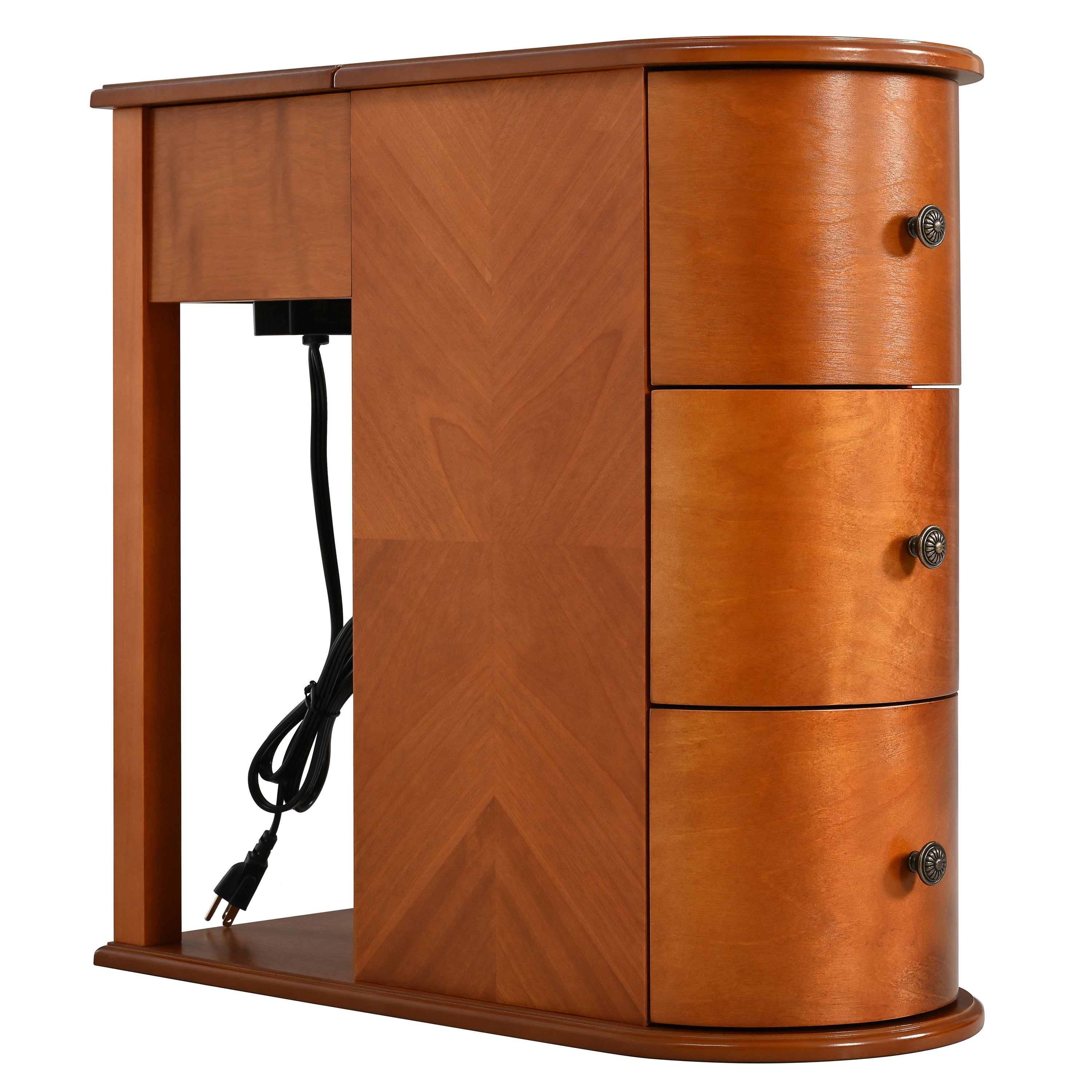 Modern End Table with Hidden Cup Holder Drawer & Charging Station