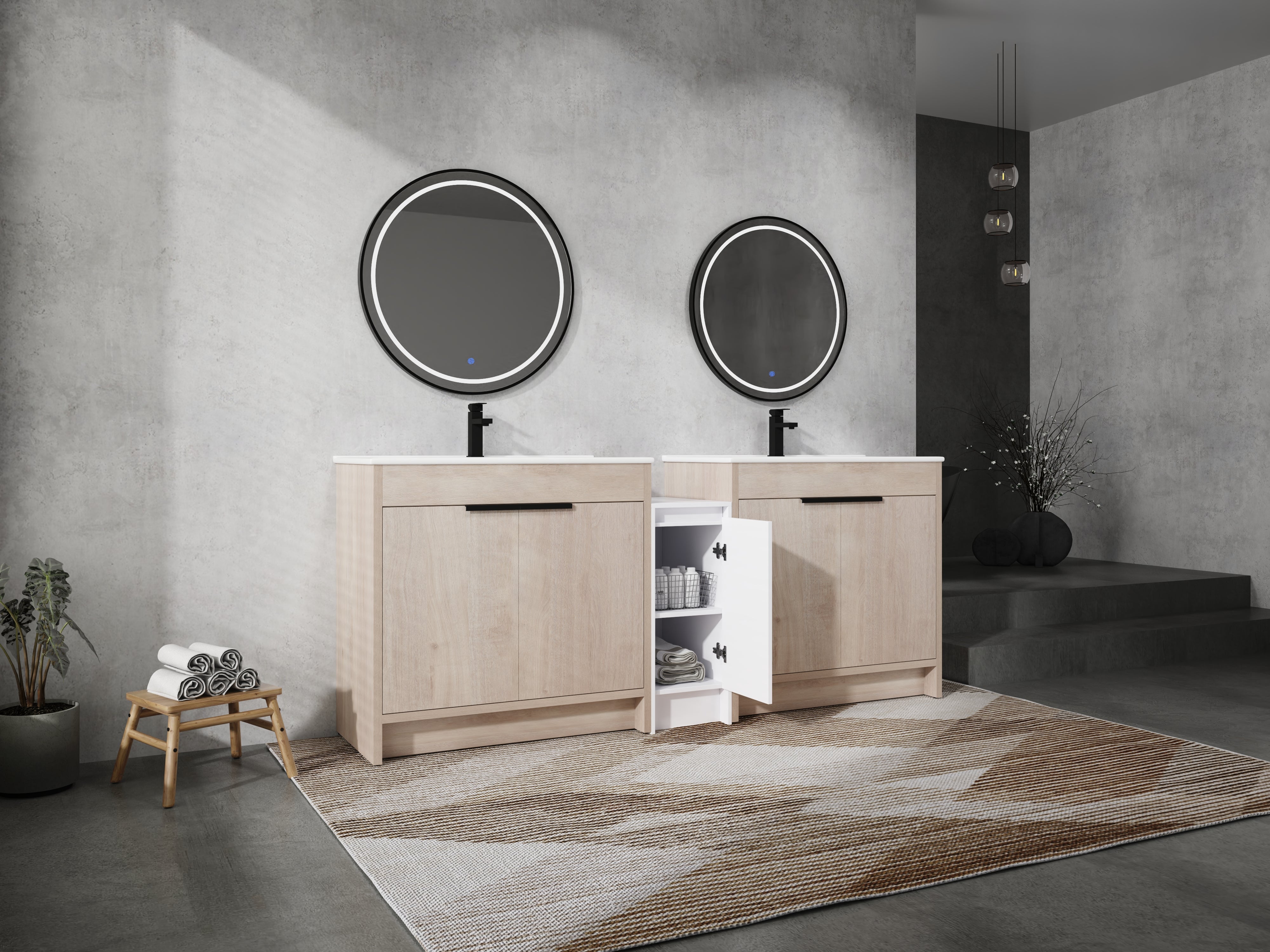 84 Inch Freestanding Bathroom Vanity with Ceramic Sink
