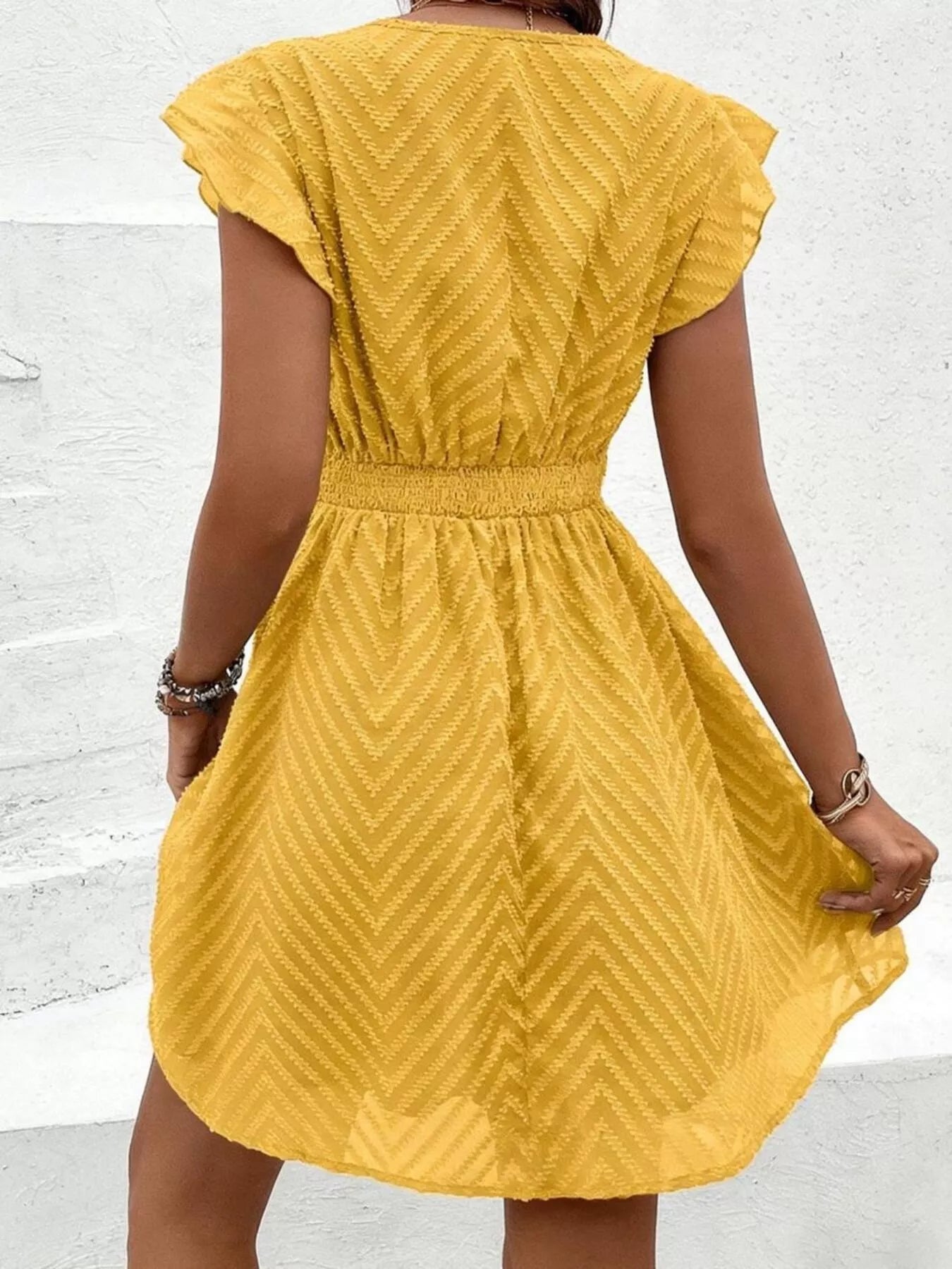 V-Neck Ruffle Sleeve Mini Dress