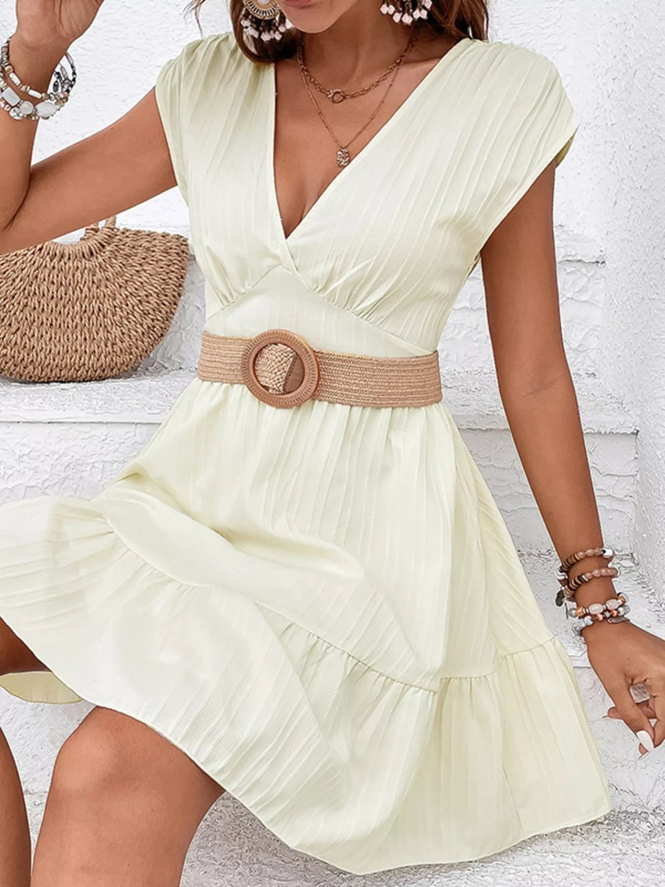 Tiered Cap Sleeve Mini Dress