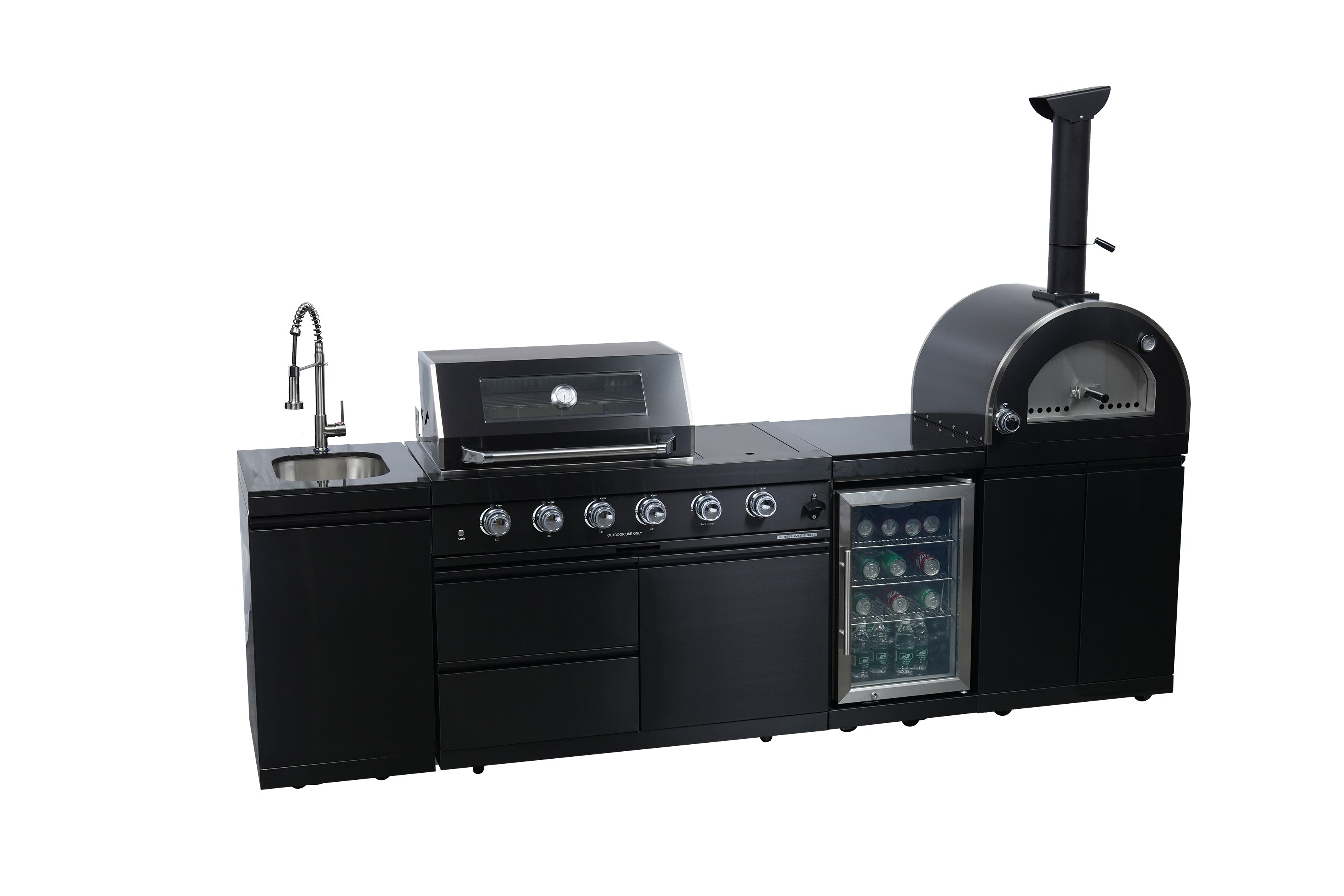 Black 112-Inch Stainless Steel Gas Outdoor Kitchen Barbecue Grill