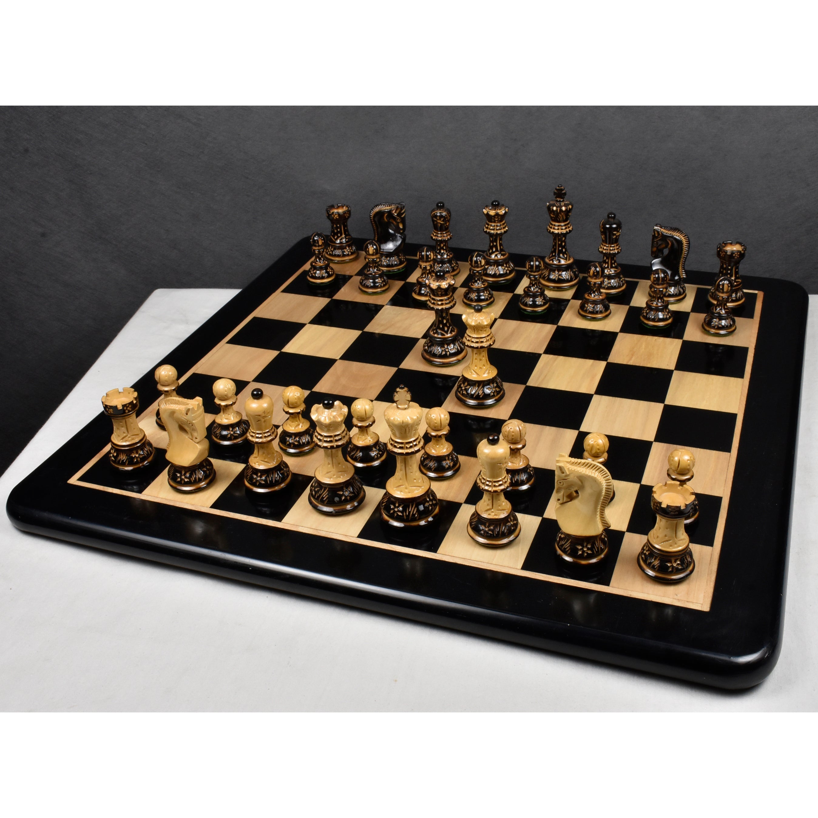 3.75" Artisan Carving Burnt Zagreb Chess Set- Chess Pieces Only - Weighted Boxwood