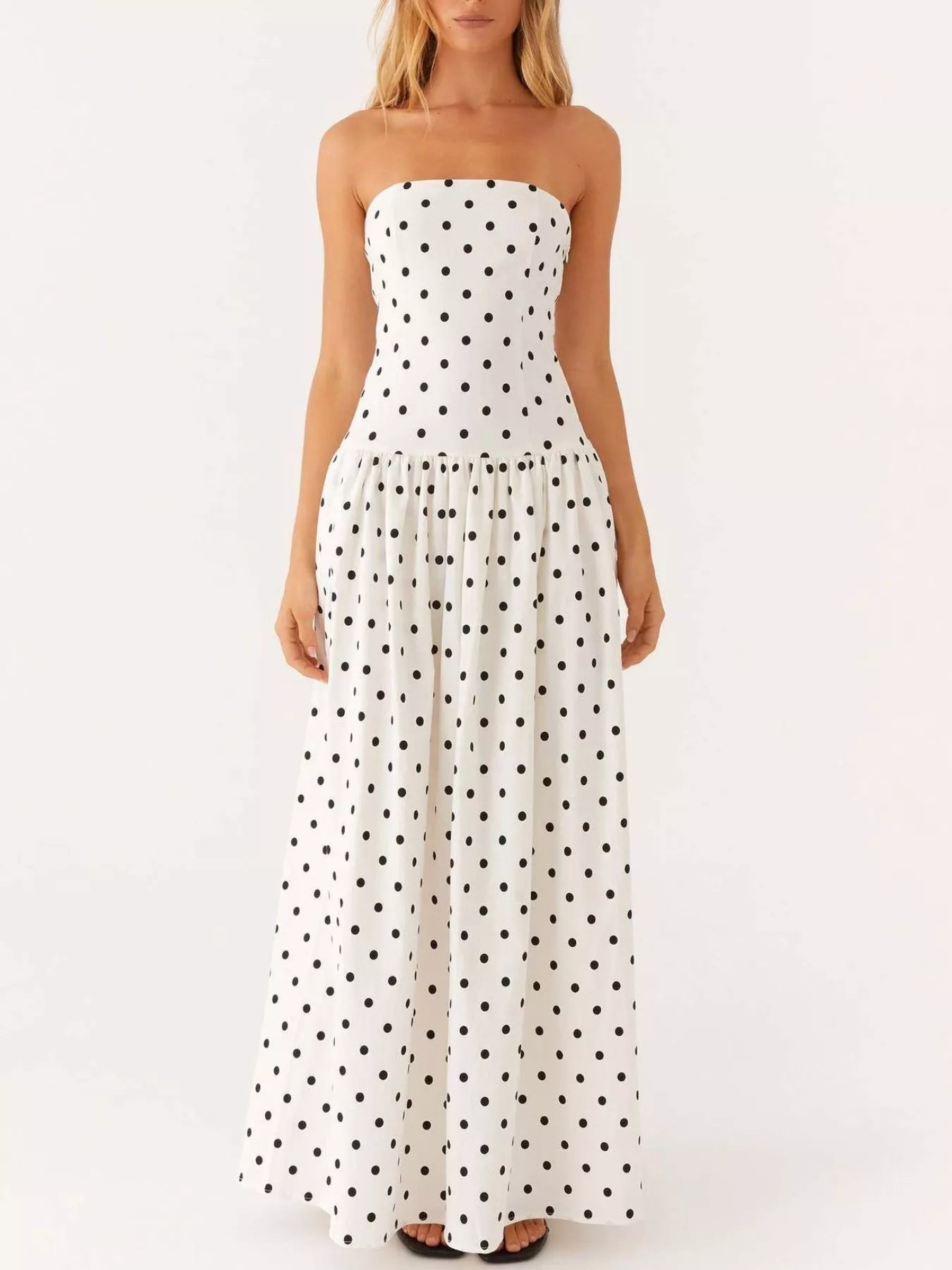Ruched Printed Tube Maxi Dress