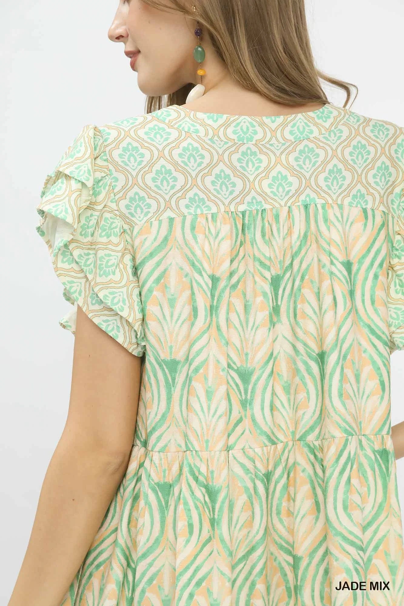 Umgee Mix Printed Flutter Sleeve Dress