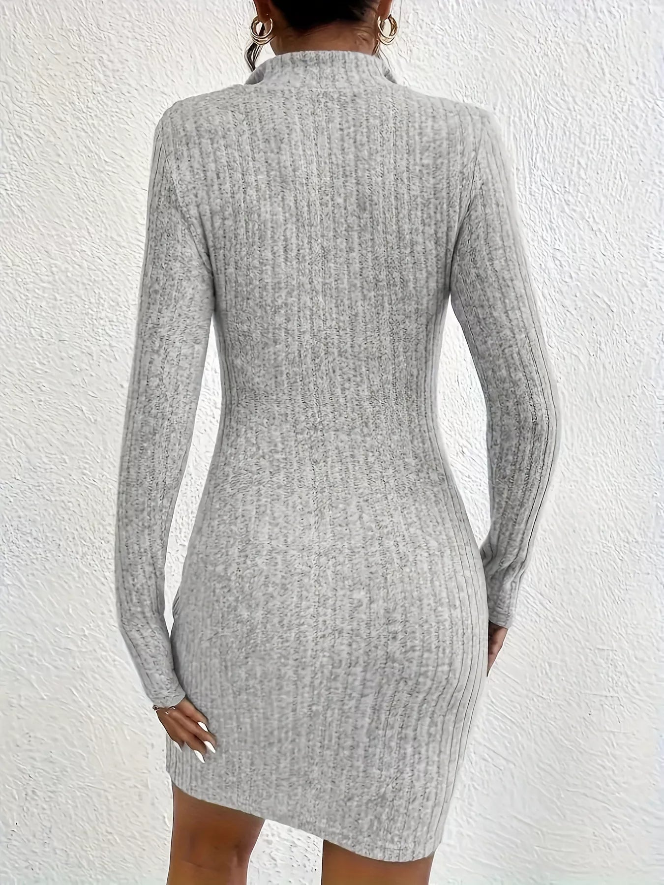 Ribbed Knit Bodycon Mini Dress with Zipper