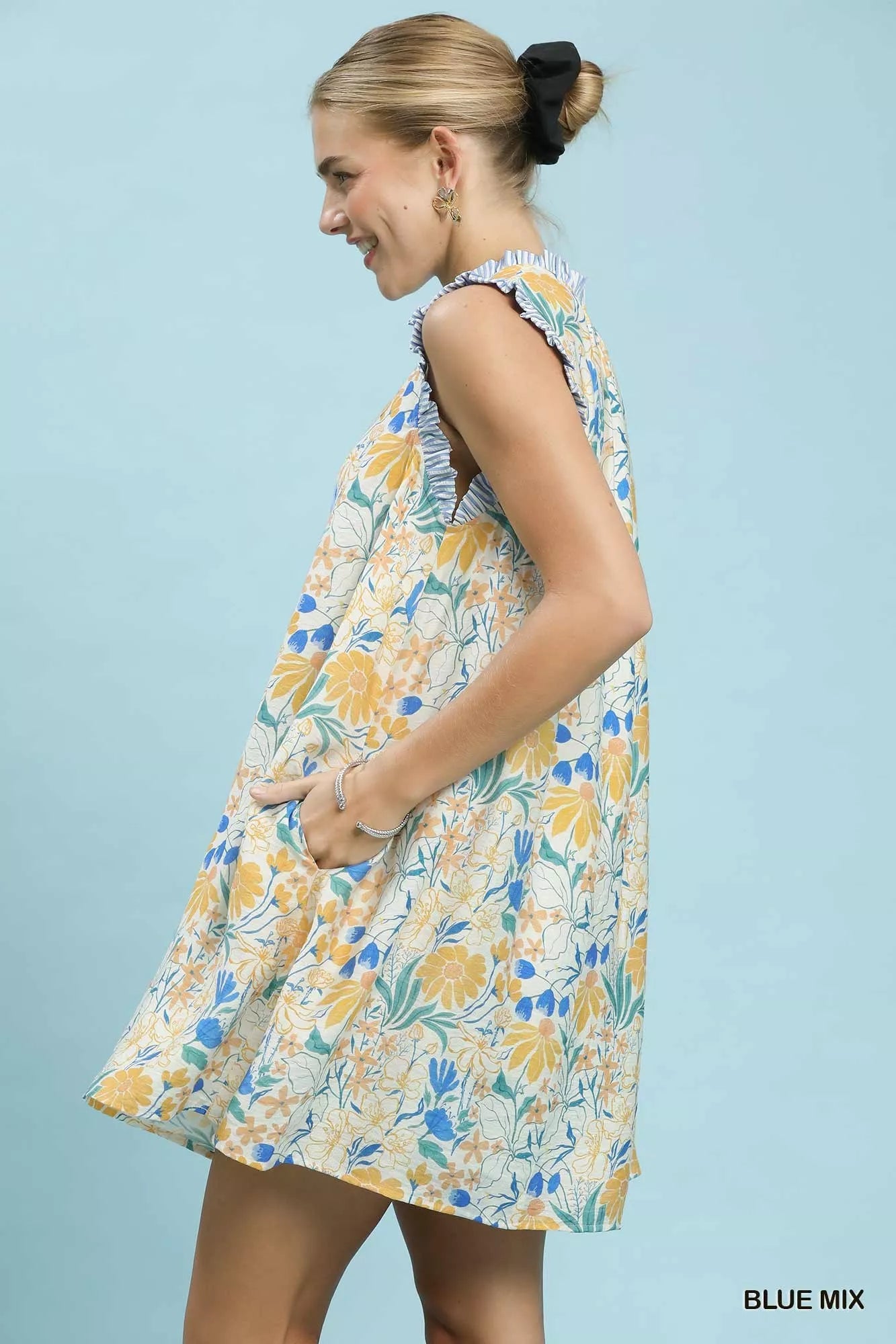 Umgee Floral Print Babydoll Dress