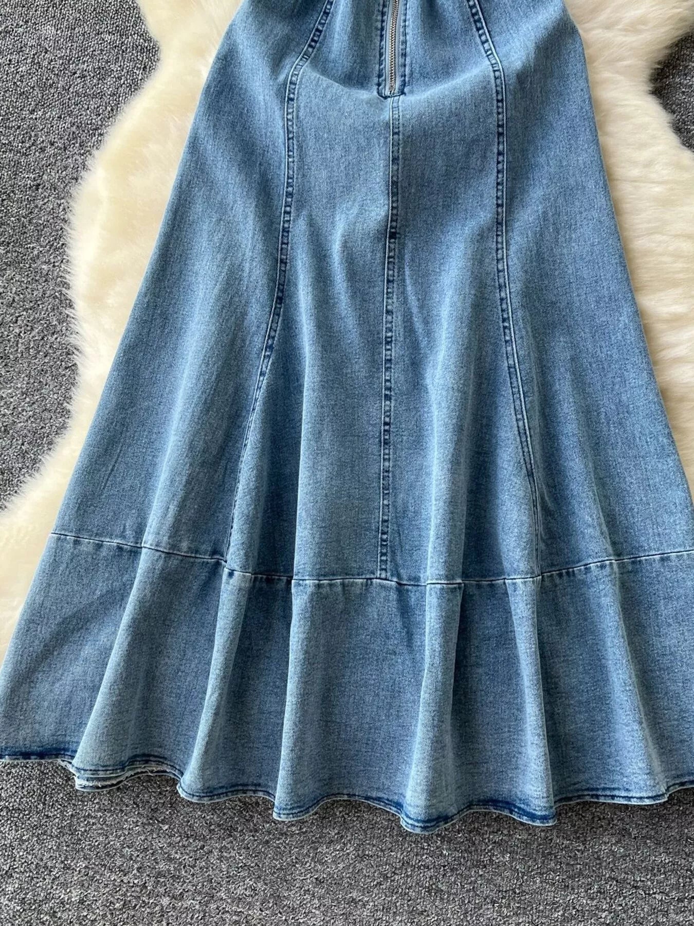 Sleeveless Zipper Front A-Line Denim Dress