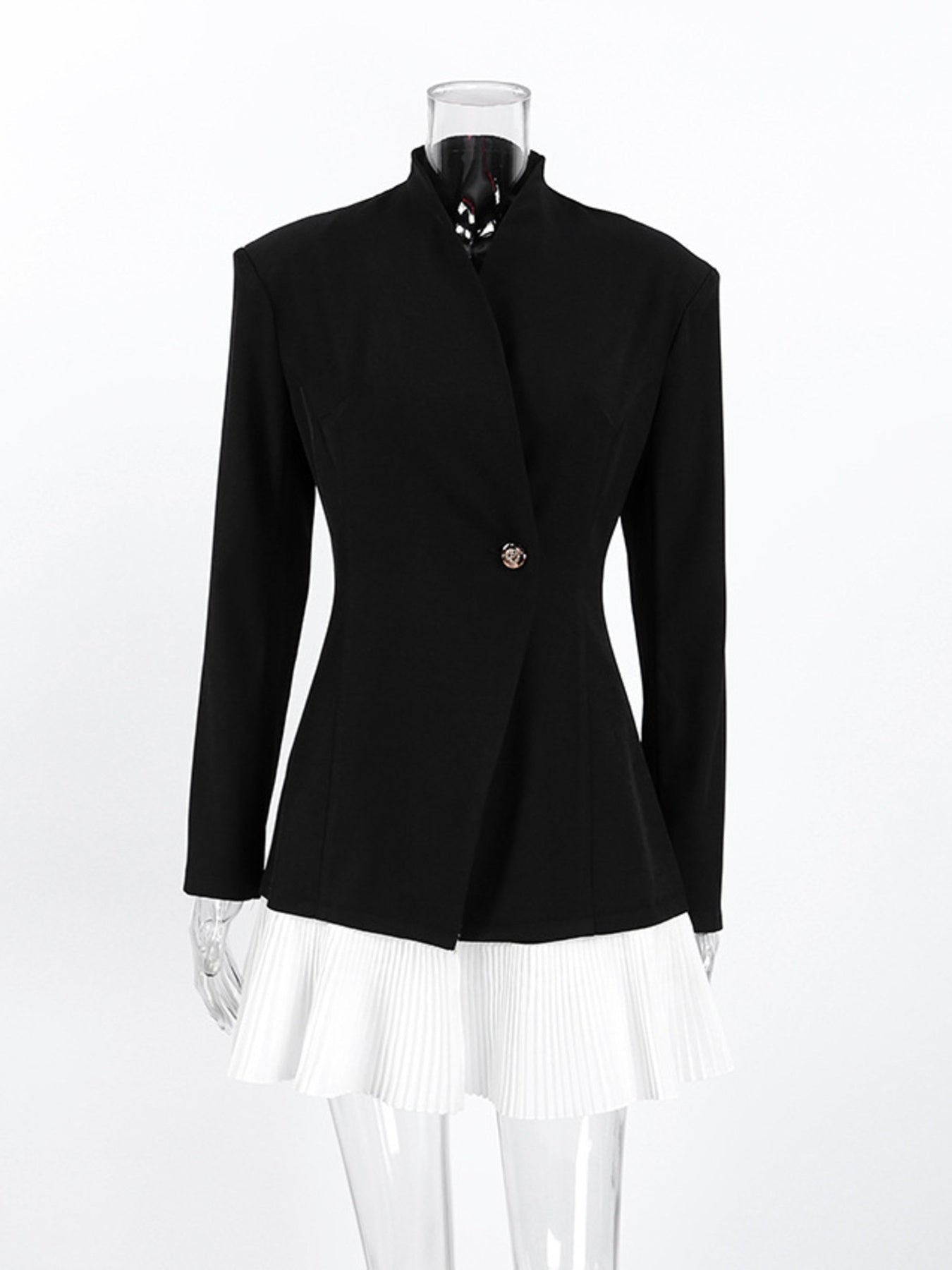 Pleated One Button Blazer Dress