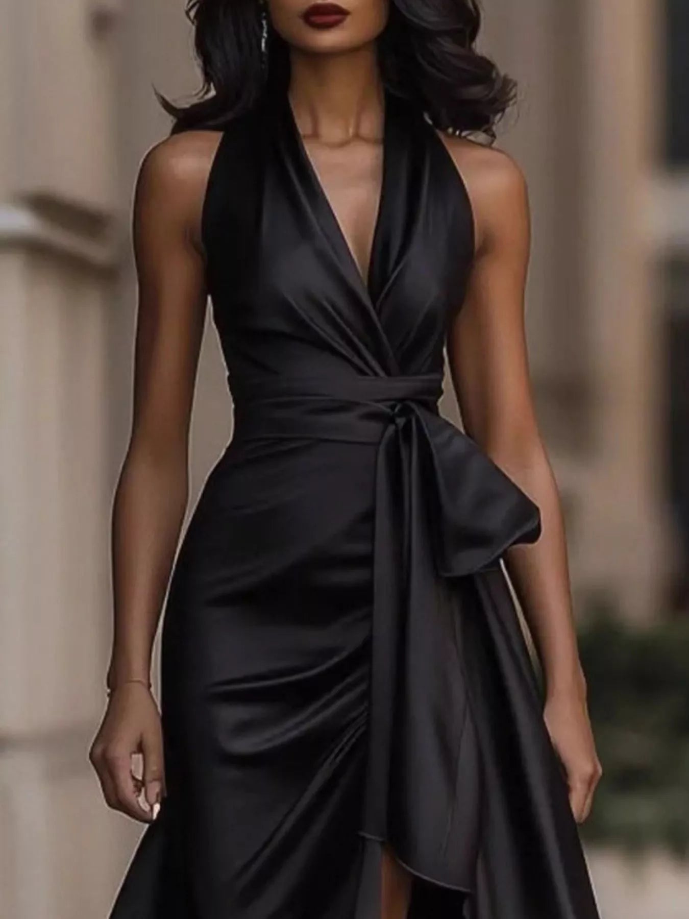 Full Size High-Low Ruffled Satin Maxi Dress Plus Size