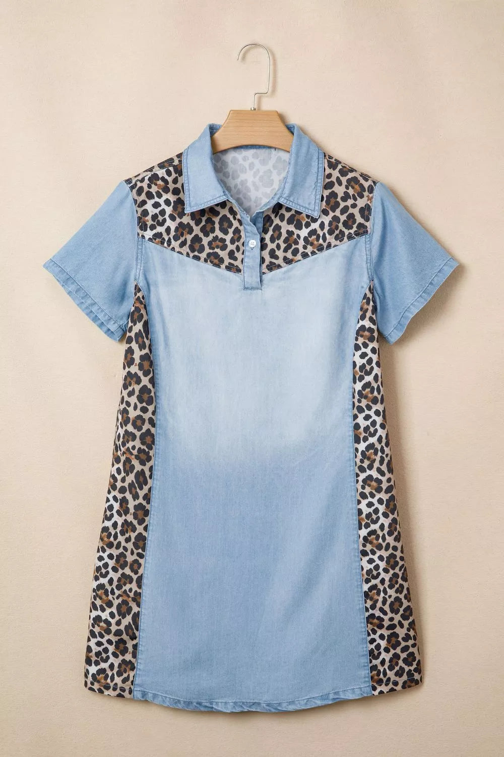 Leopard Print Panel Short Sleeve Dress