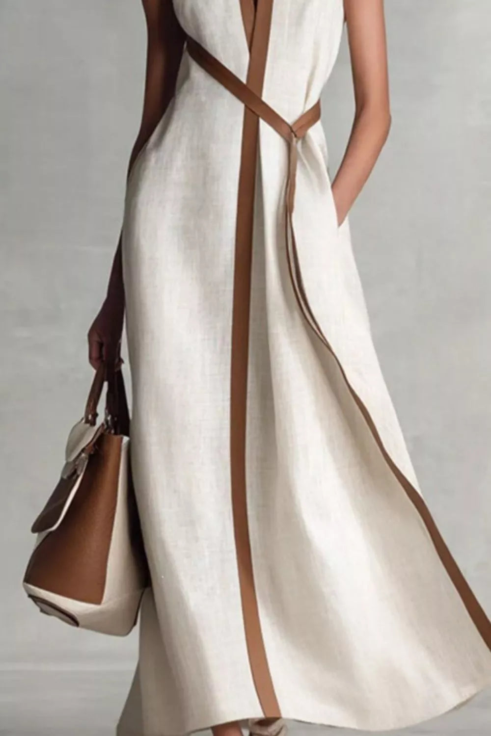 Sleeveless Contrast Trim Midi Dress