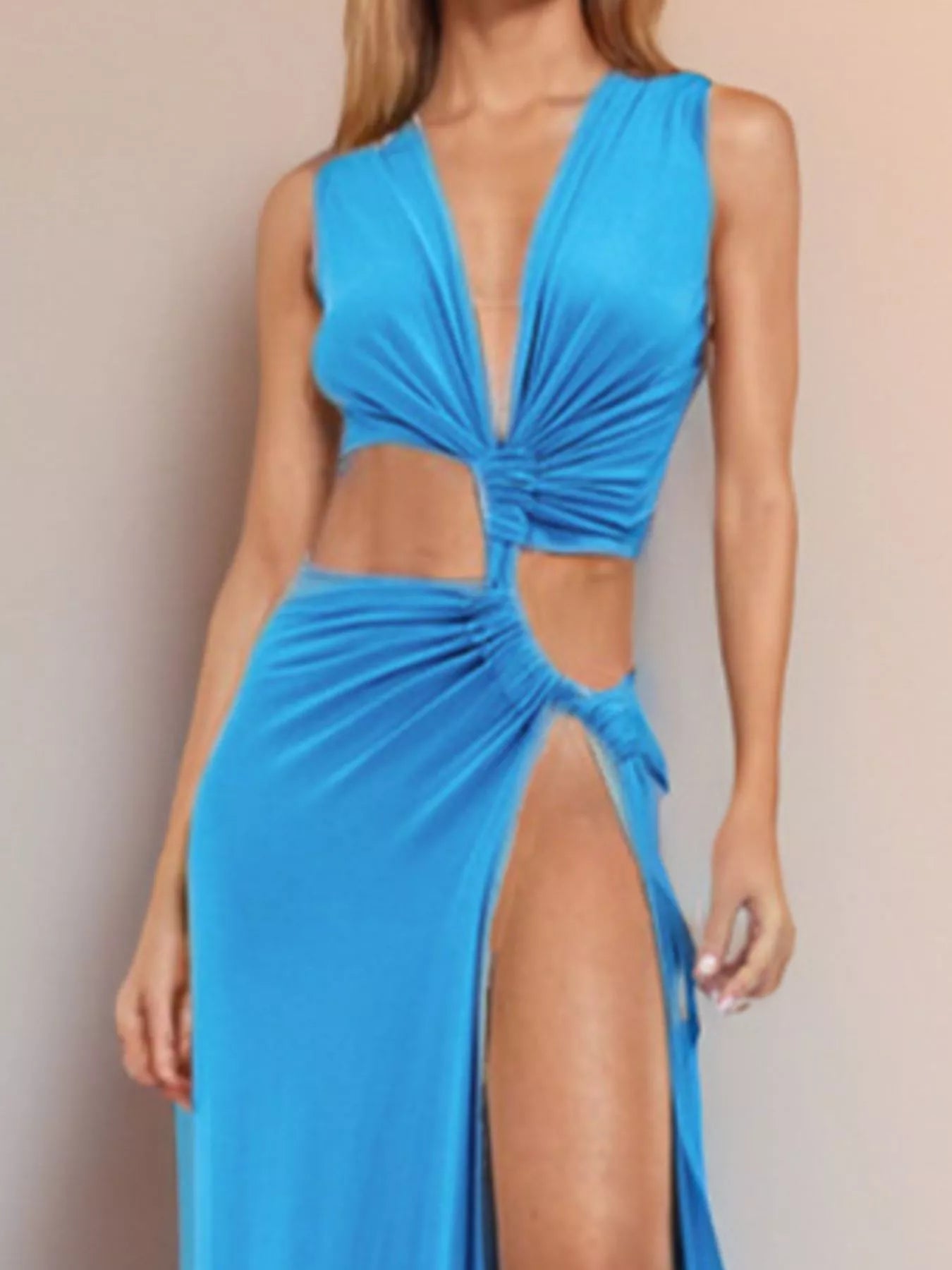 Deep V-Neck High Slit Maxi Dress