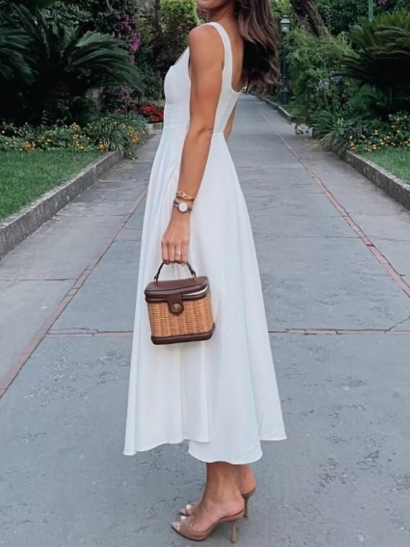 Square Neck Wide Strap A-Line Dress