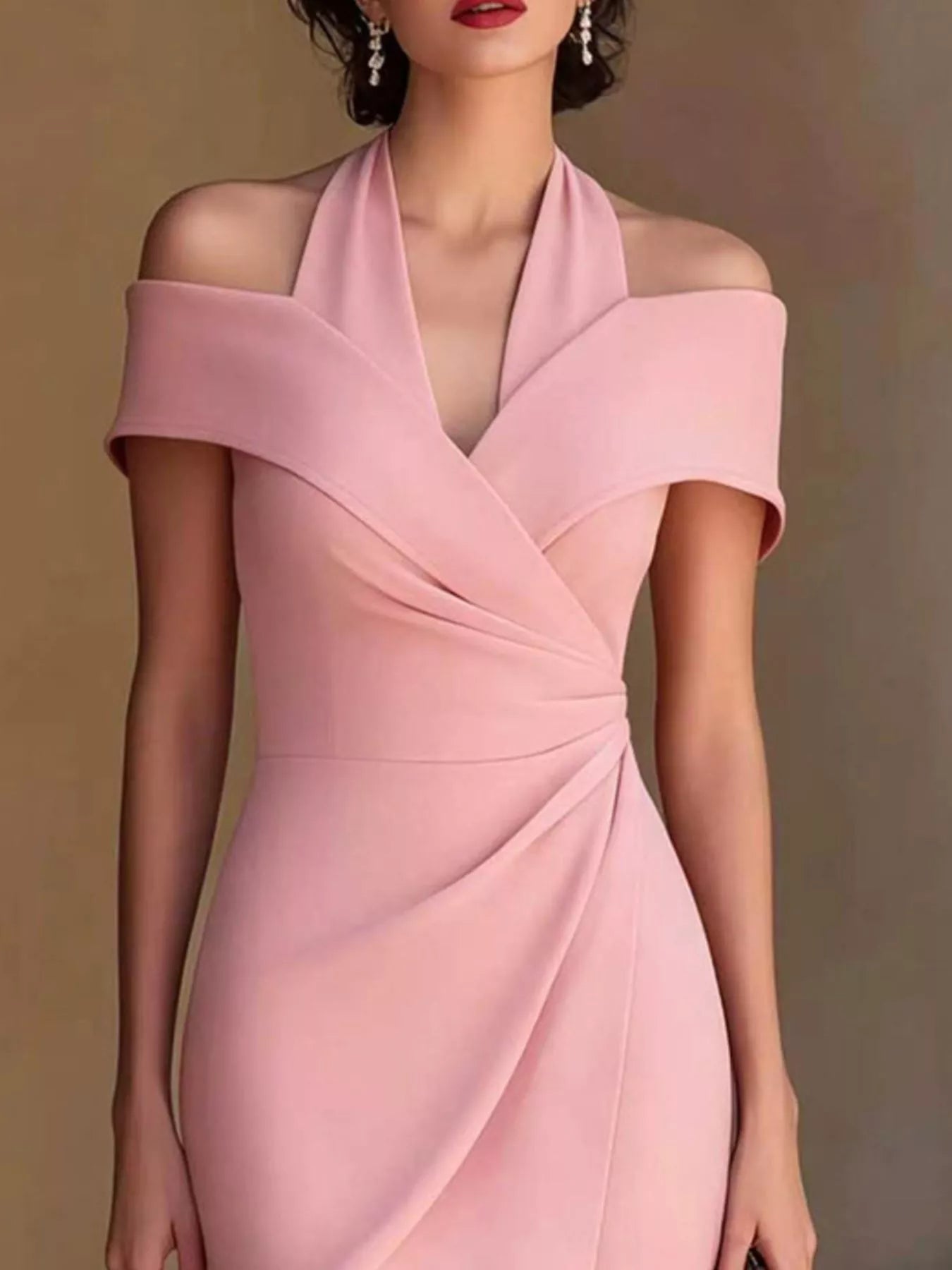 Cold Shoulder Halter Neck Midi Dress