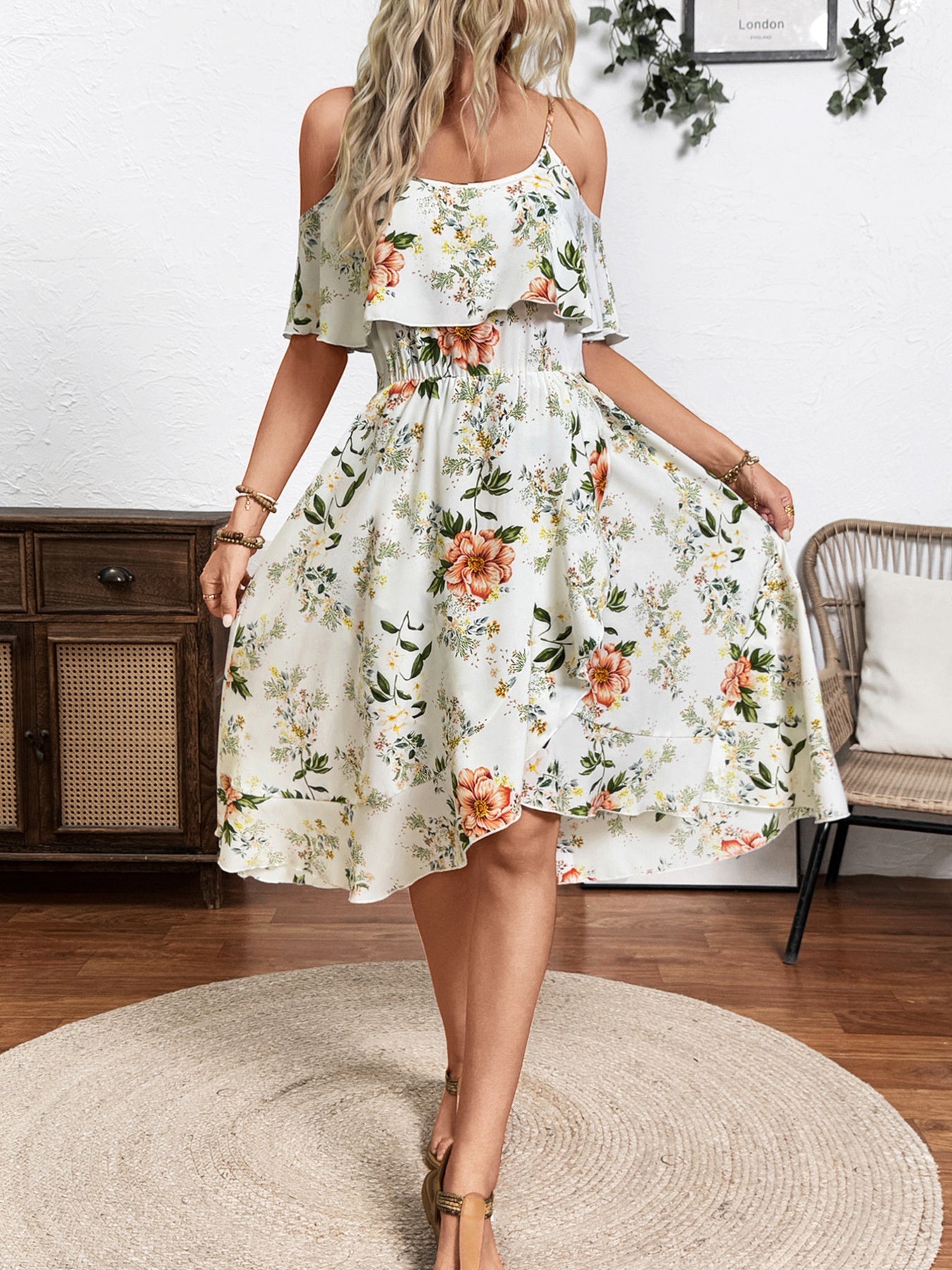 Floral Print Cold Shoulder Cami Dress